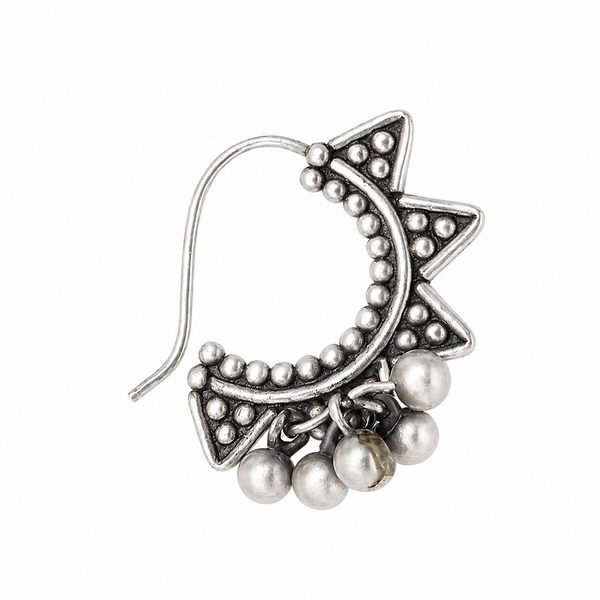 Sterling silver star and moon nose pin with pearl accents