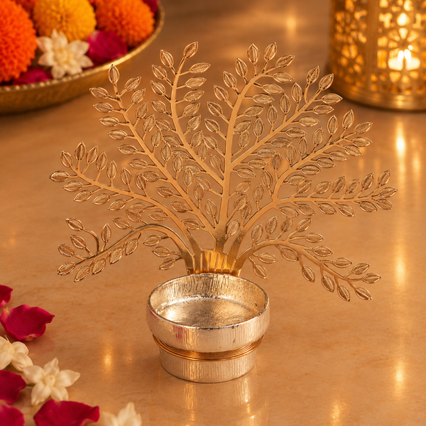 Silver Plated Metal Alloy Tree of Life Shadow Diya