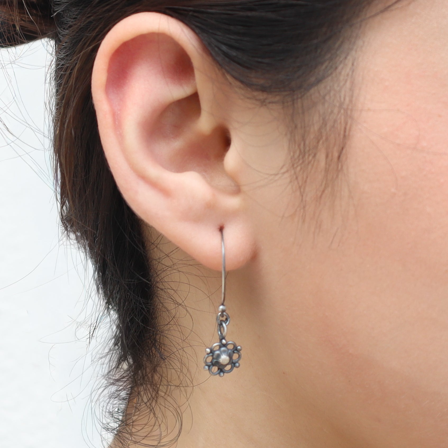 Silver Oxidized Flower Dangler earring