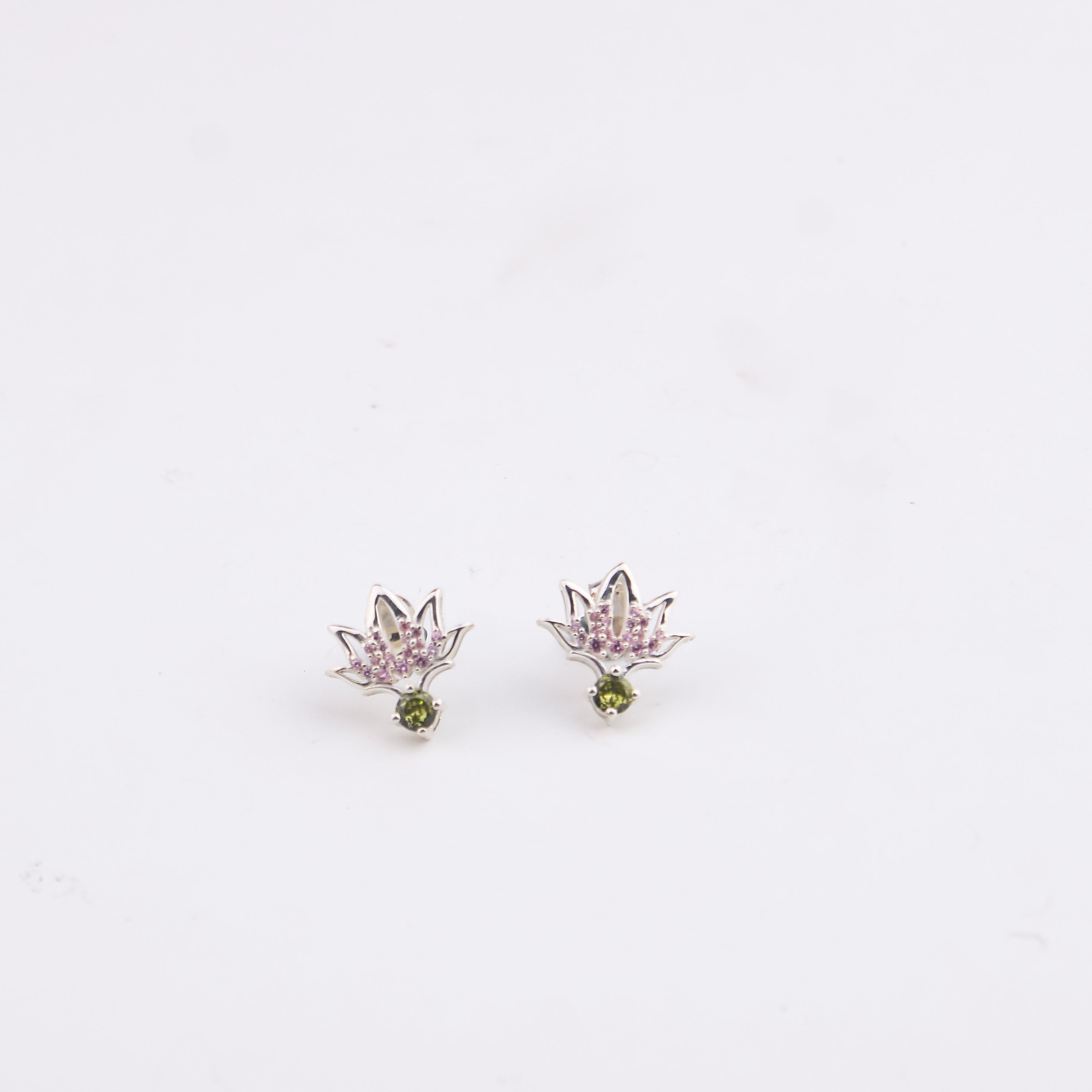 Silver CZ Lotus Earring