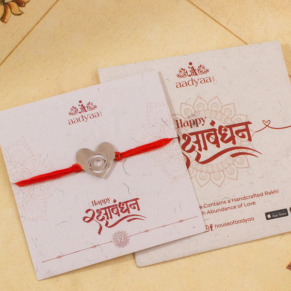 Silver Laser Cut Evil Eye Heart Rakhi