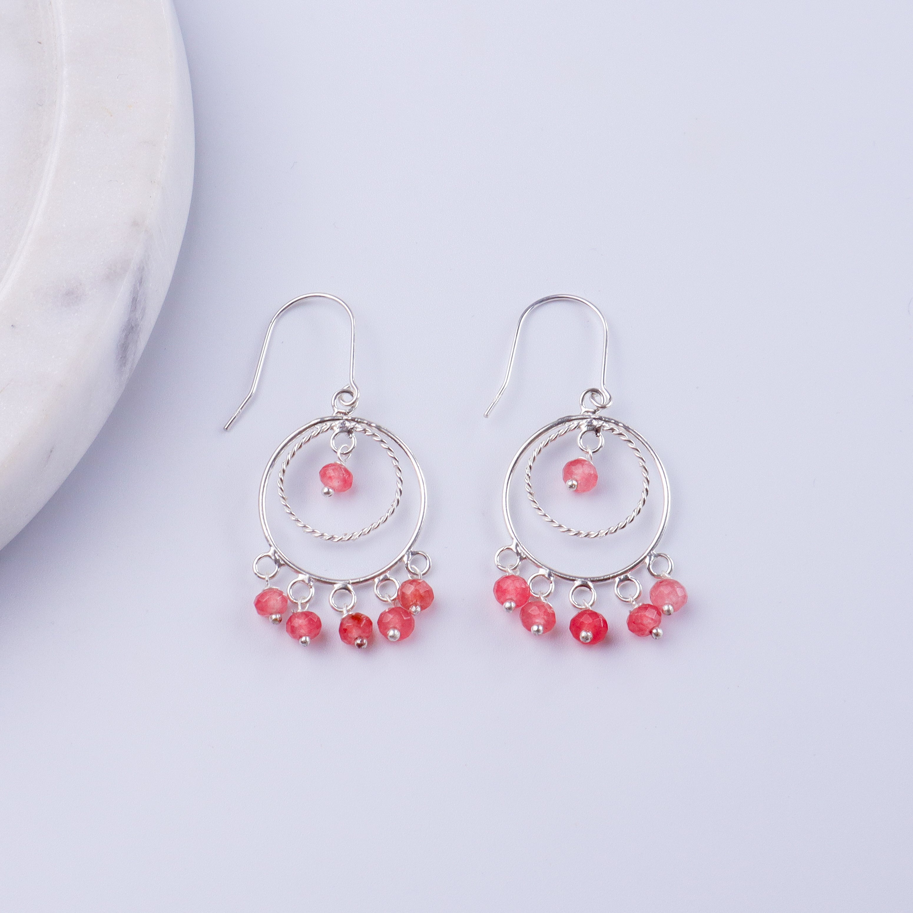 Pink Sapphire Chandbali | 92.5 silver earrings | size : small