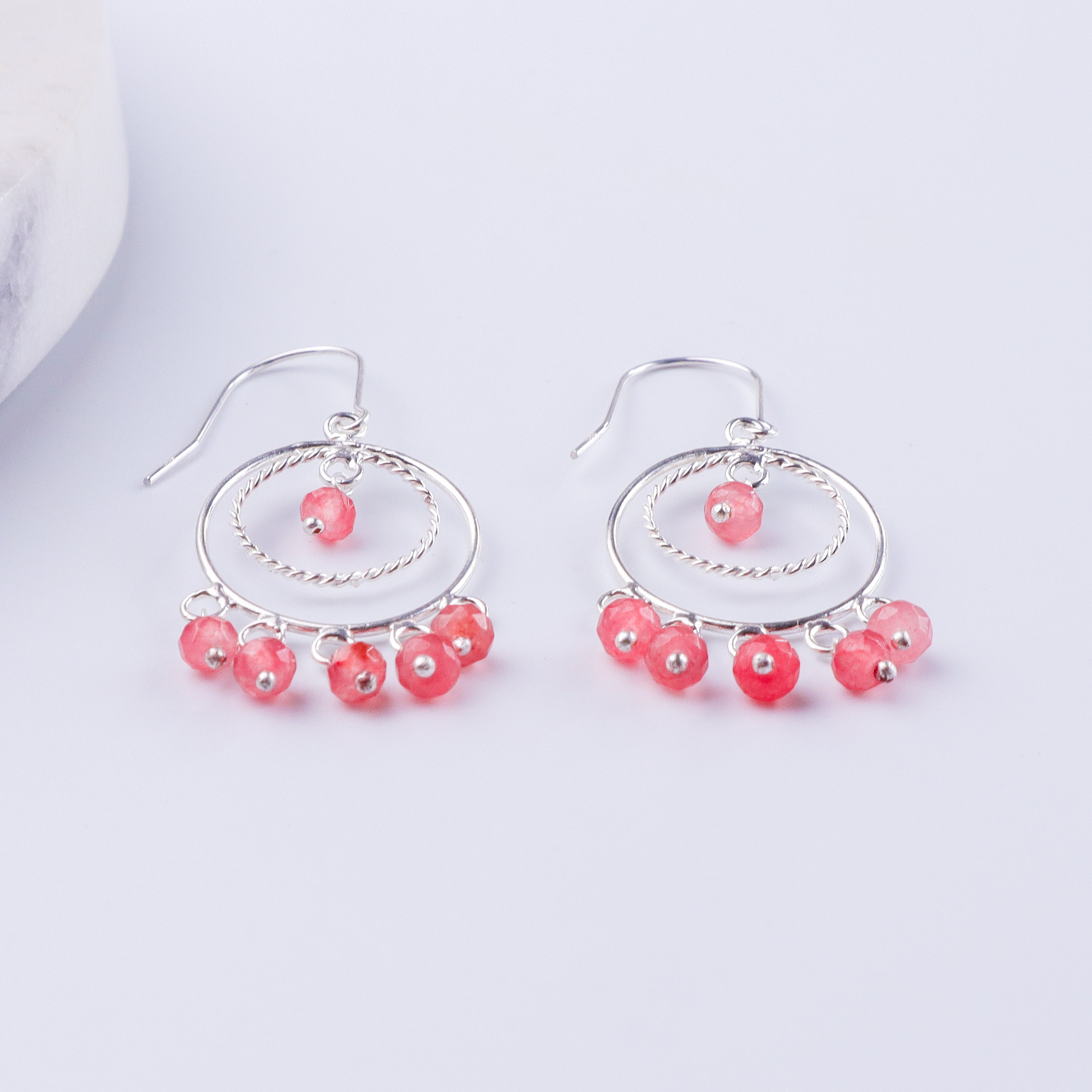 Pink Sapphire Chandbali | 92.5 silver earrings | size : small