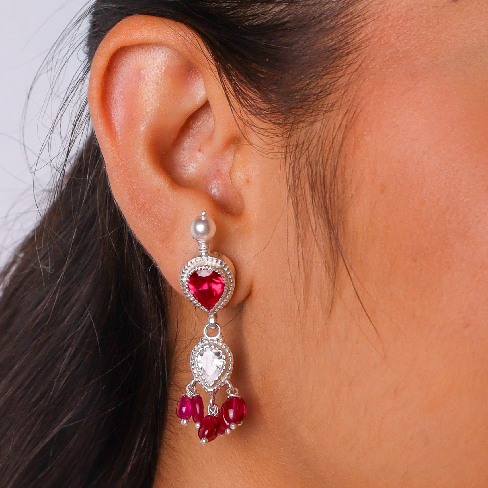 Silver CZ Tanmani Set with Rubies and Pearls