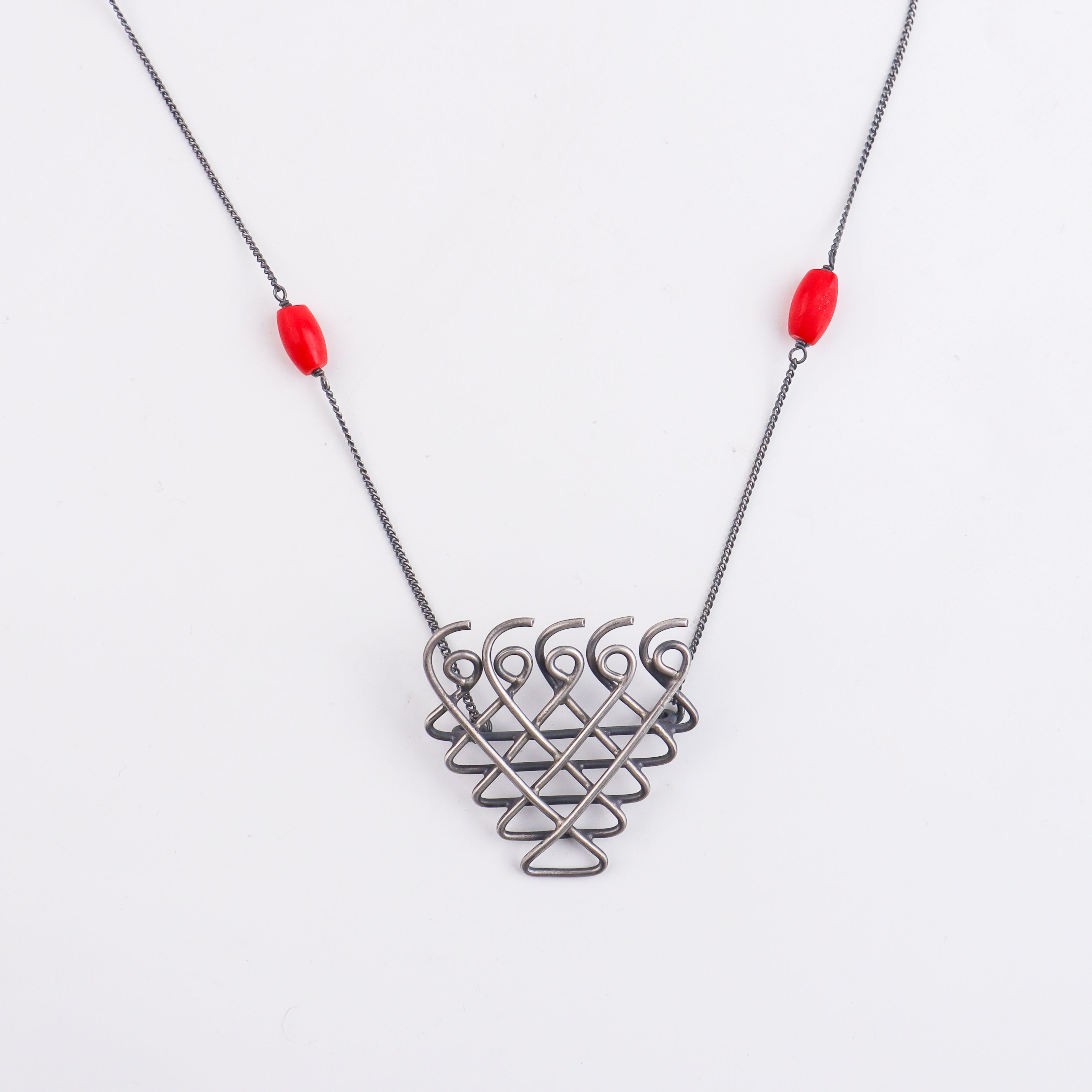 Silver Saraswati Necklace with Coral (Small)