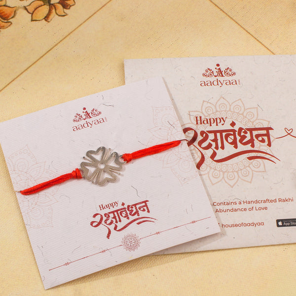 Silver Laser cut Flower Rakhi