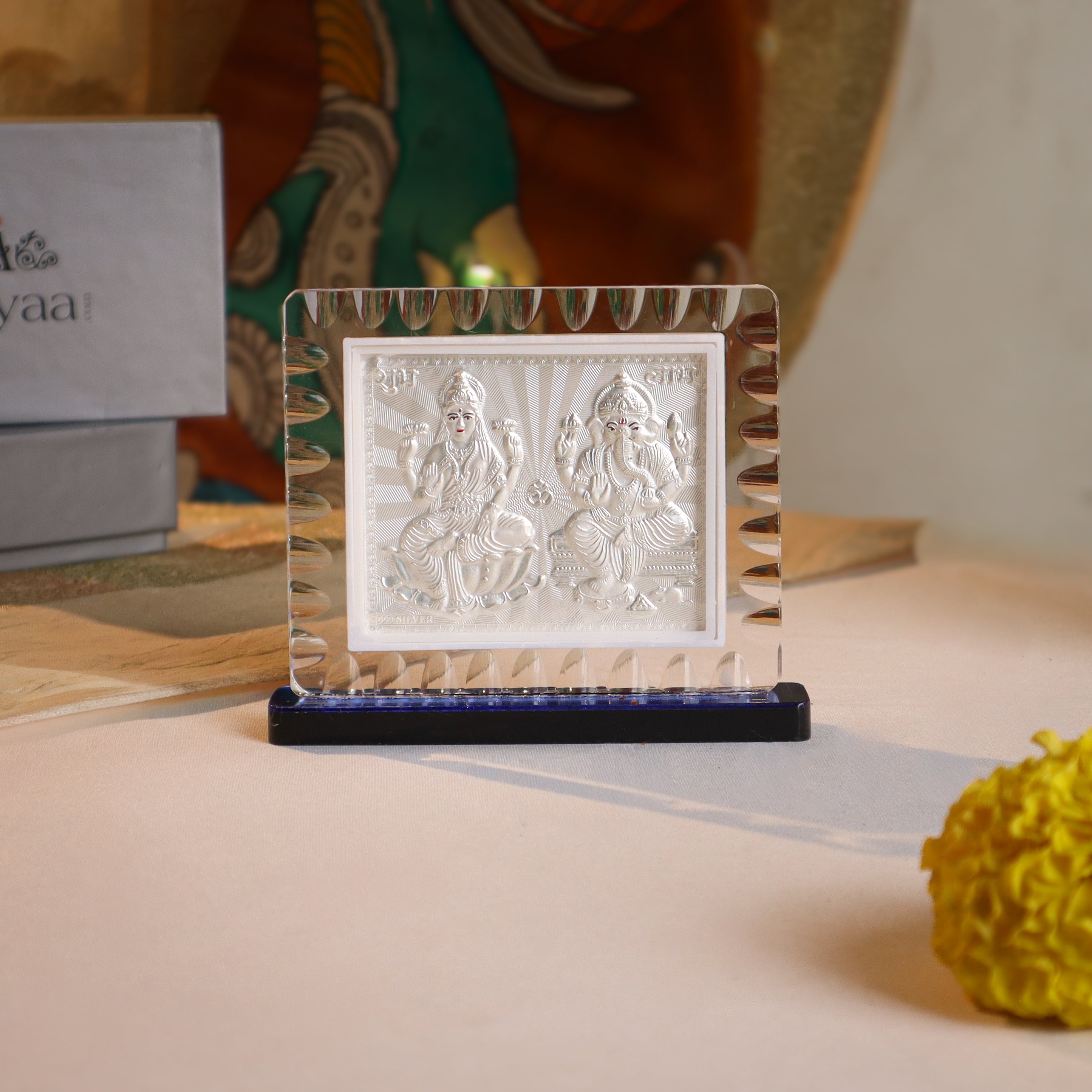 Silver Lakshmi and Ganpati Frame (Medium)