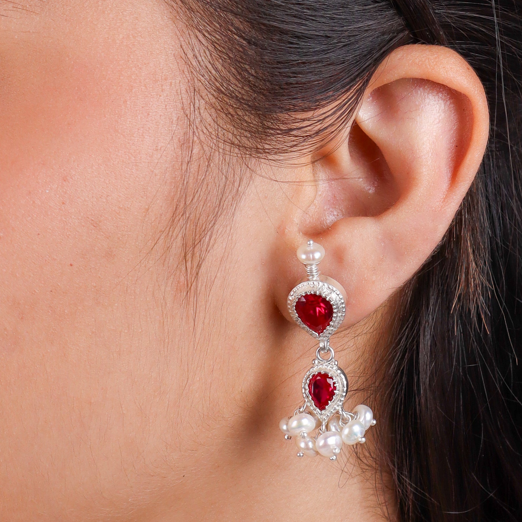 Silver Pink CZ Tanmani Set with Freshwater Pearl Ganthan