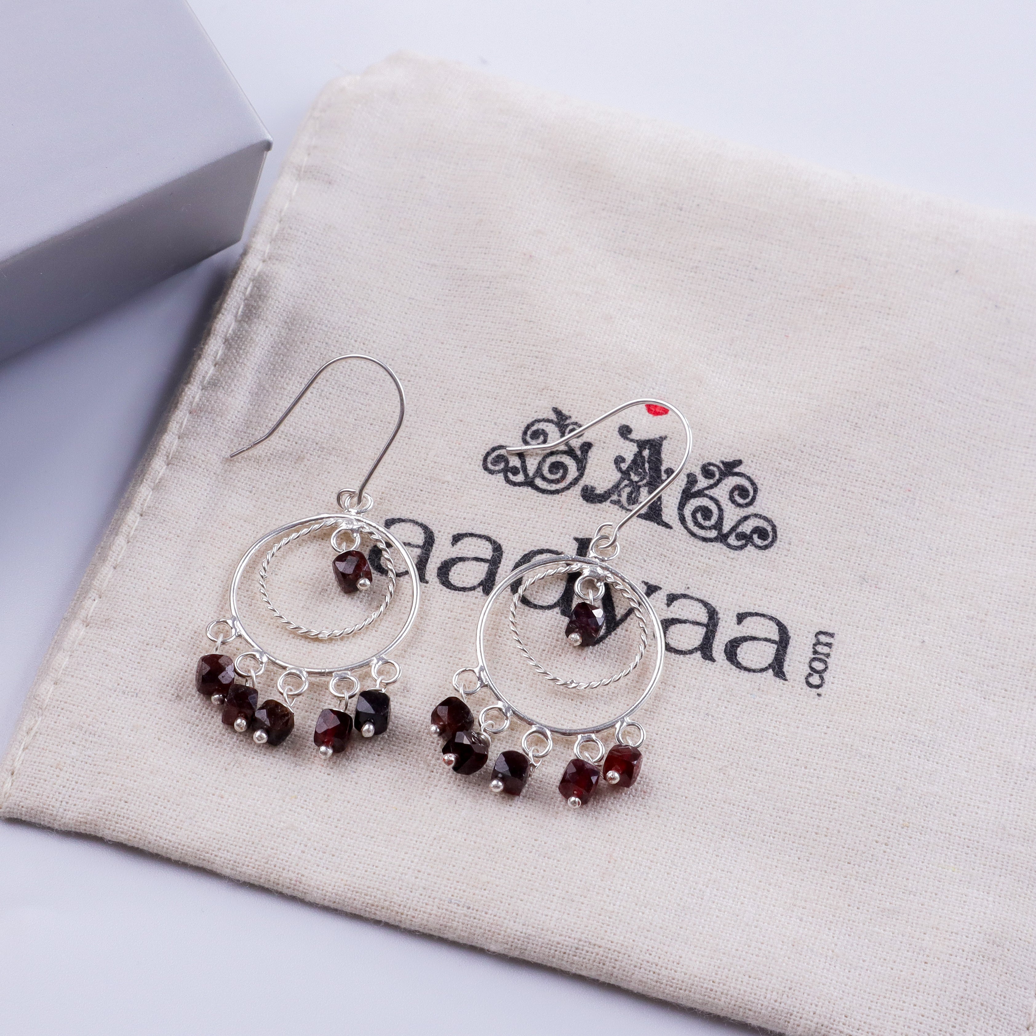 Garnet Chandbali | 92.5 silver earrings | size : small