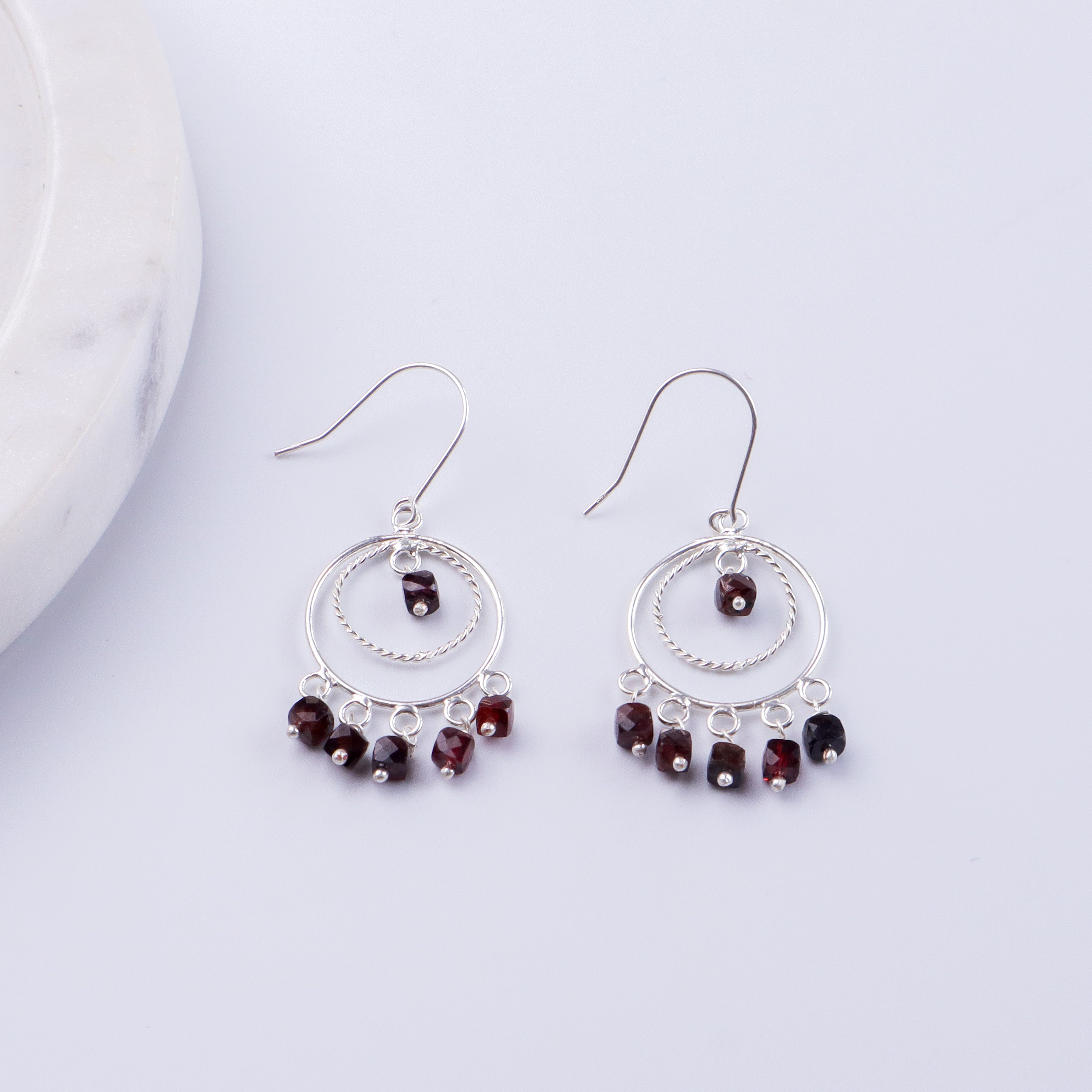 Garnet Chandbali | 92.5 silver earrings | size : small