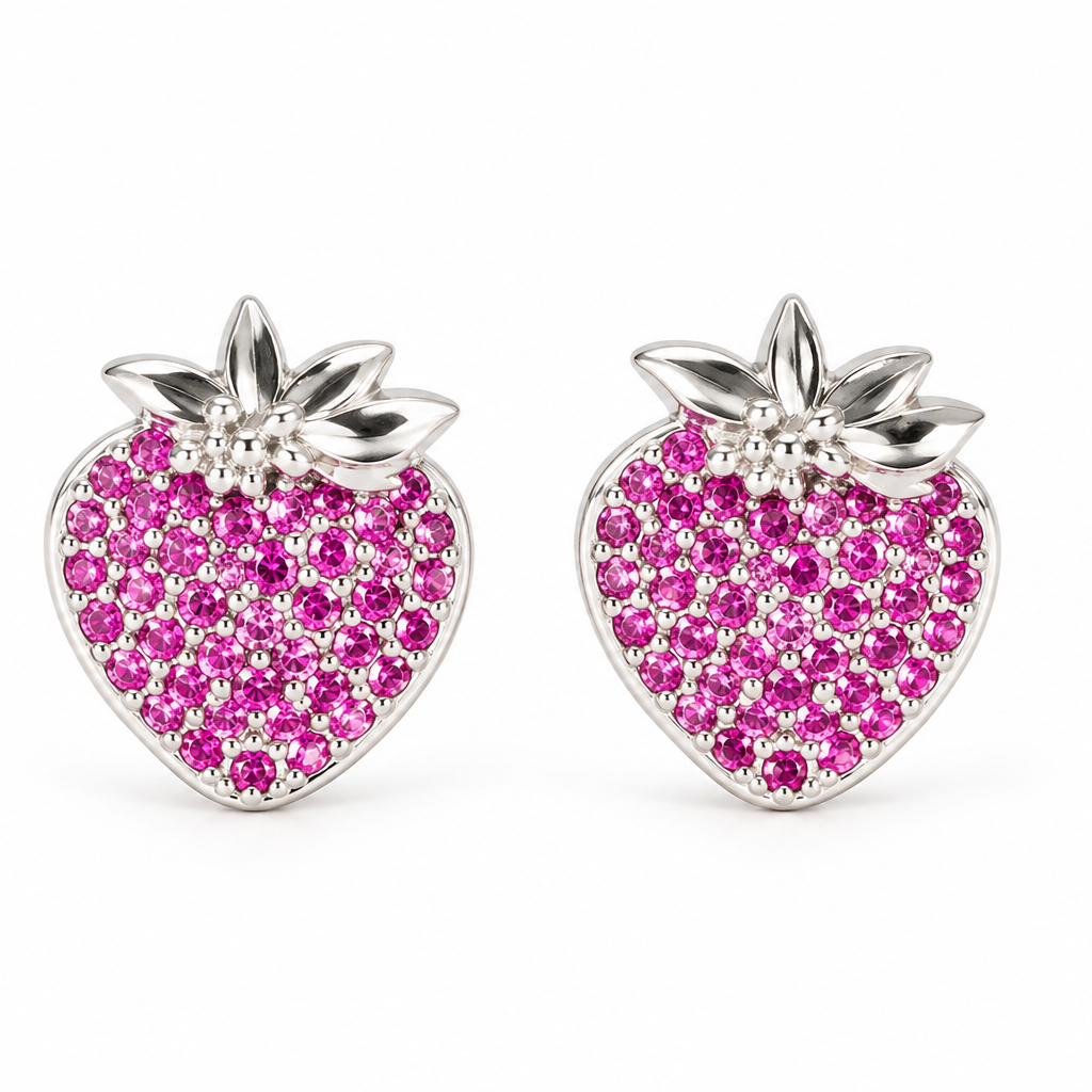 Strawberry CZ Fruit Earrings