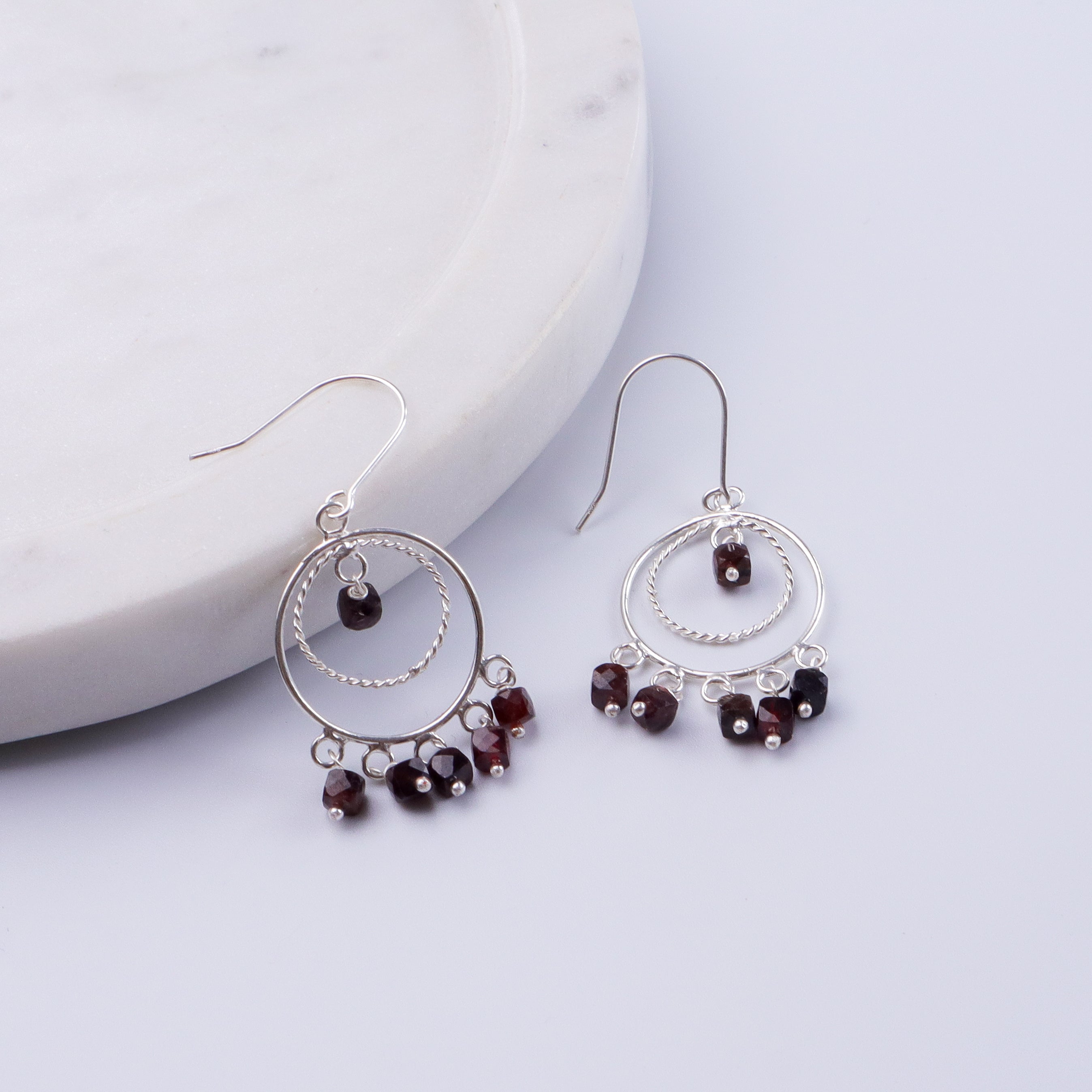 Garnet Chandbali | 92.5 silver earrings | size : small
