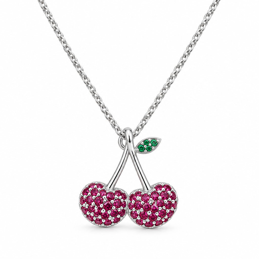 Cherry CZ Fruit-Charm Necklace