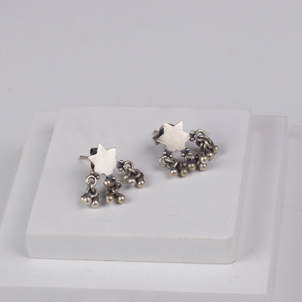 Silver Star with Ghungroo Motif Studs