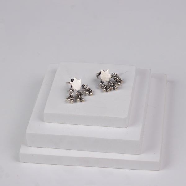 Silver Star with Ghungroo Motif Studs
