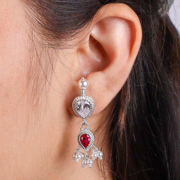 Silver Pink & White CZ Tanmani Set with Pearls