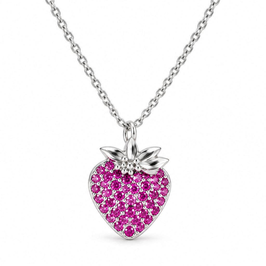 Strawberry CZ Fruit-Charm Necklace