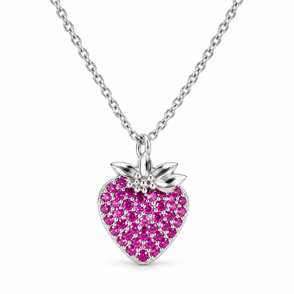Strawberry CZ Fruit-Charm Necklace