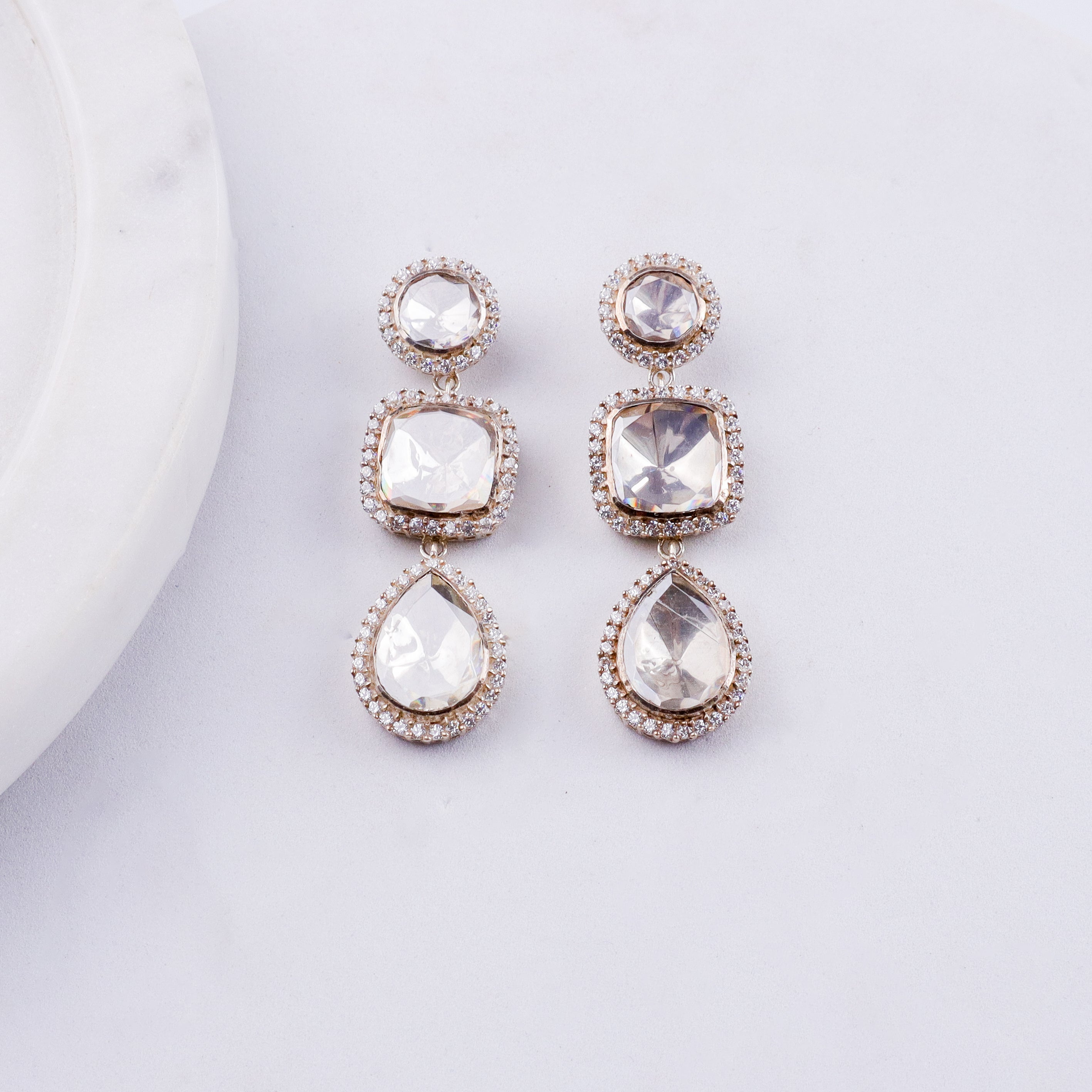 Statement Polki Silver Earring (Moissanite)