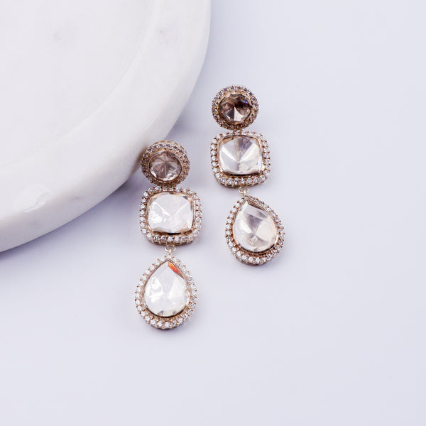 Statement Polki Silver Earring (Moissanite)