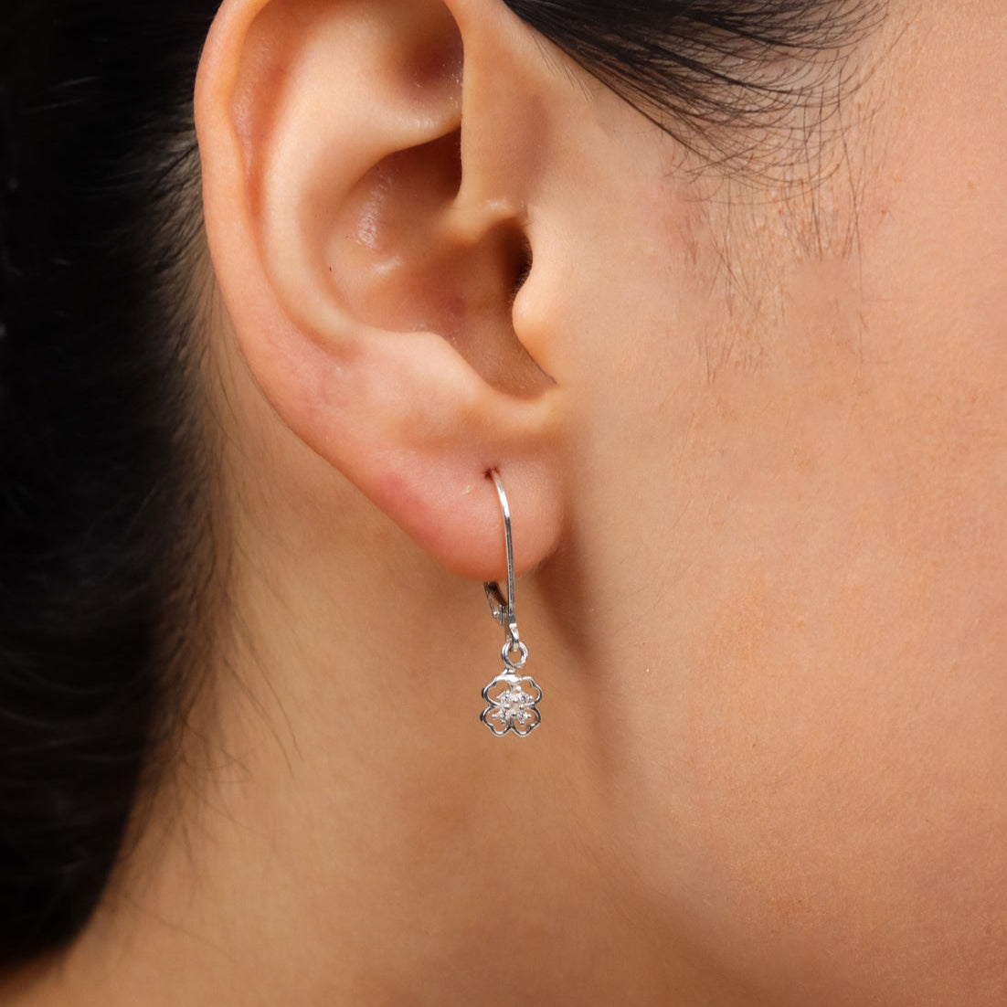 Silver CZ Clover Earring