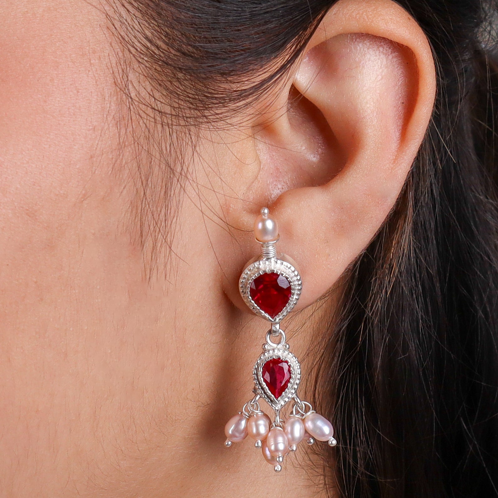 Silver CZ Tanmani Set with Freshwater Rice Pearls