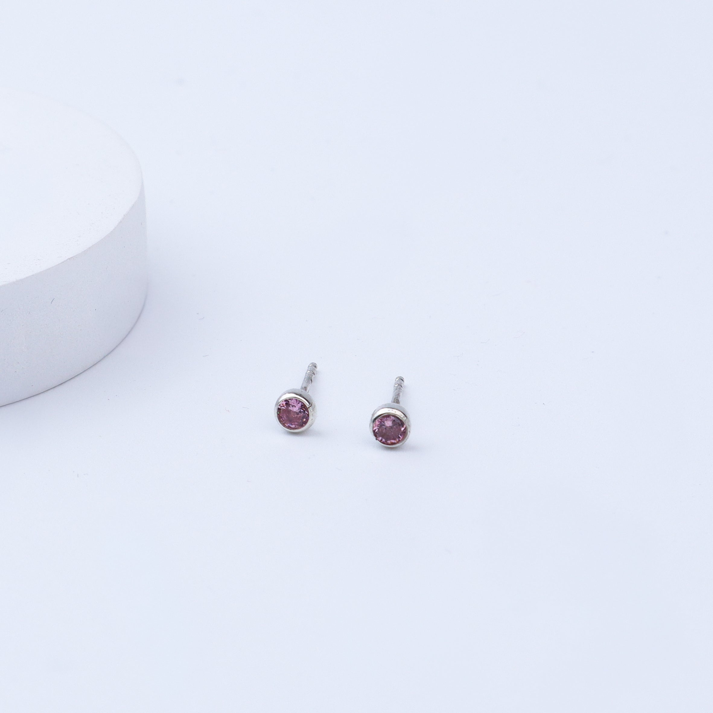 Tiny Light Pink Stone Silver Studs | CZ | 92.5 Silver