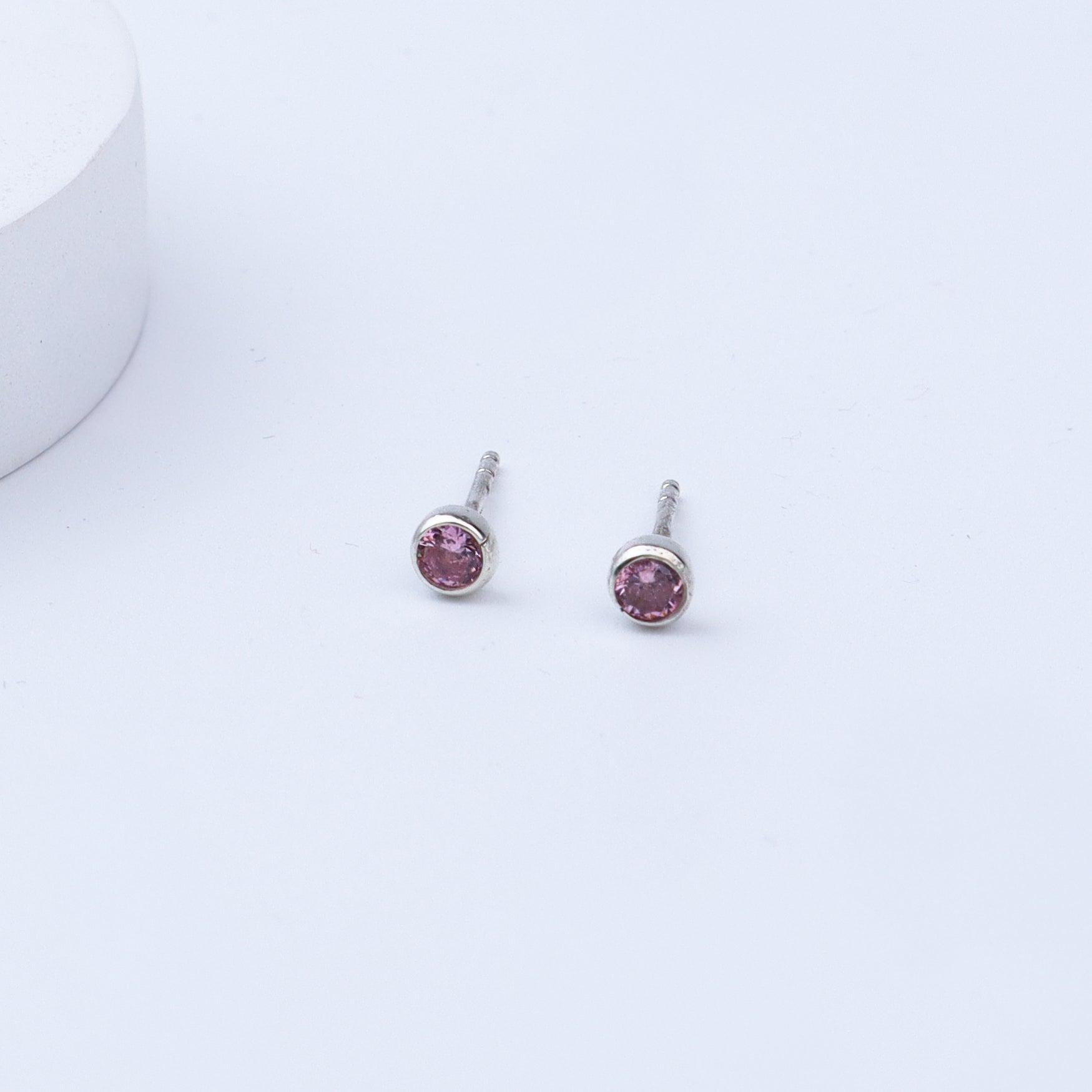 Tiny Light Pink Stone Silver Studs | CZ | 92.5 Silver