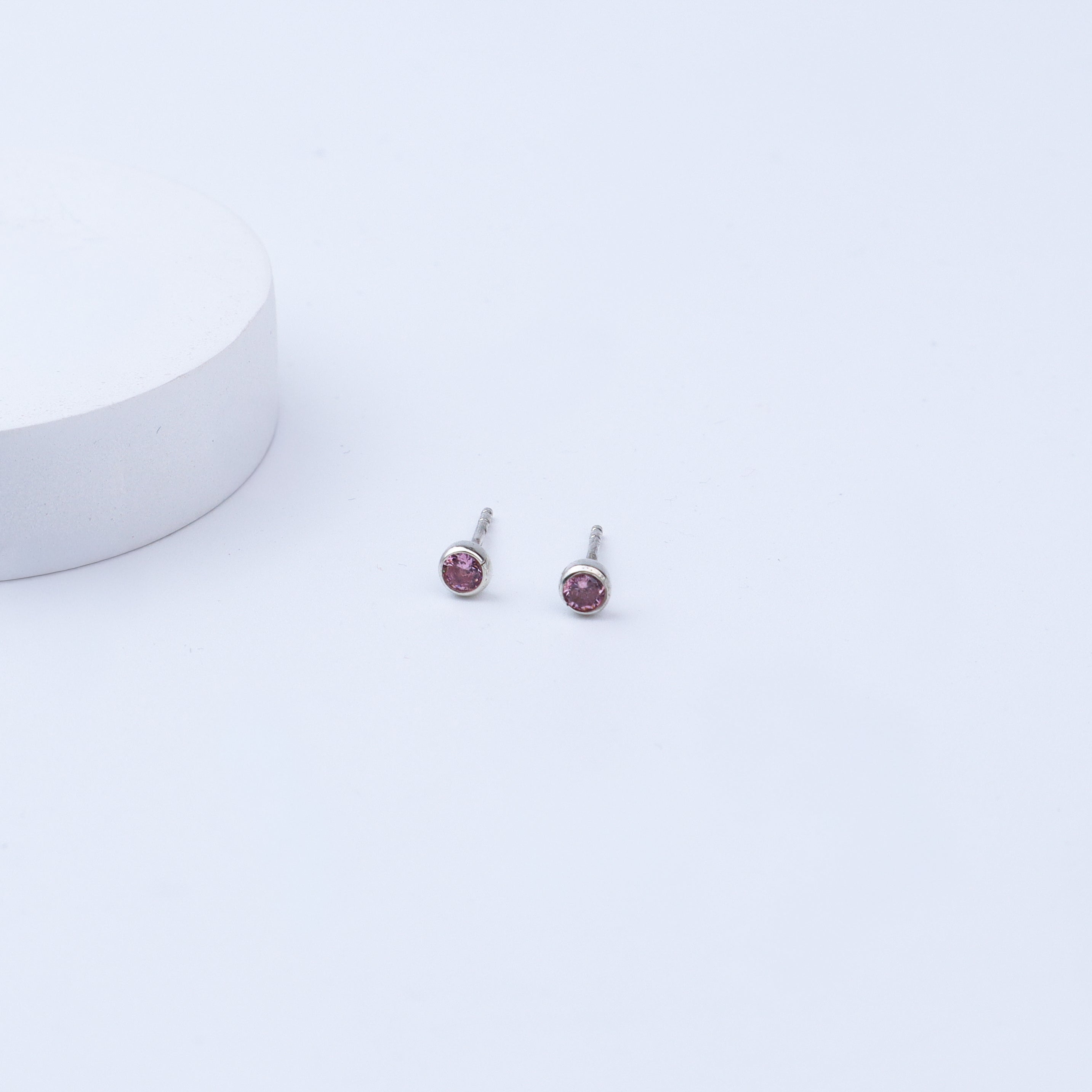 Tiny Light Pink Stone Silver Studs | CZ | 92.5 Silver