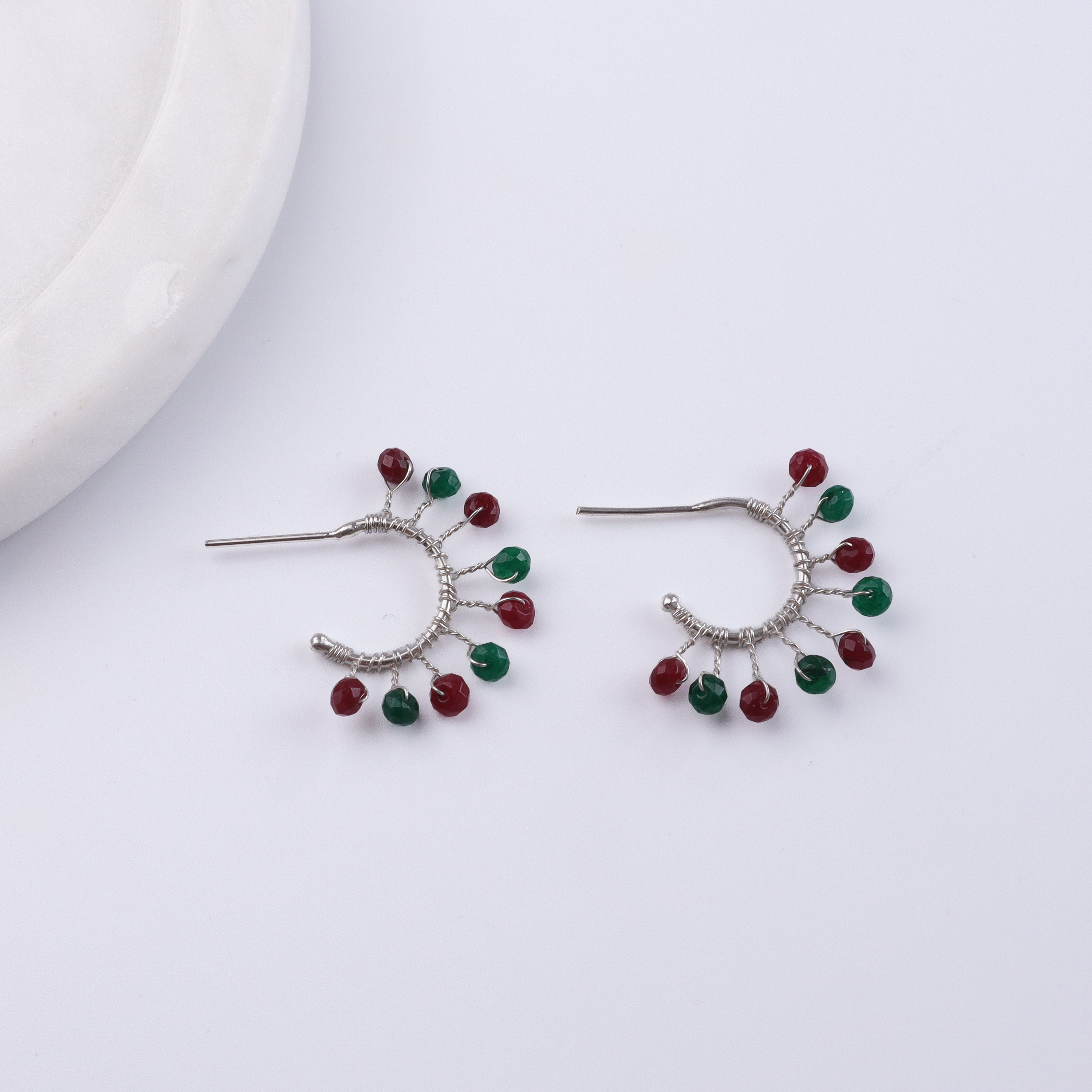 Red & Green Jade Hoops (Project Handmade)