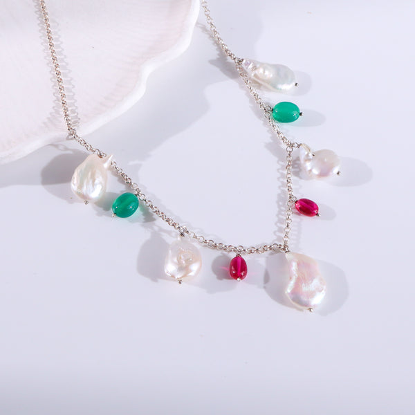 Silver Ruby Green Onyx Chain