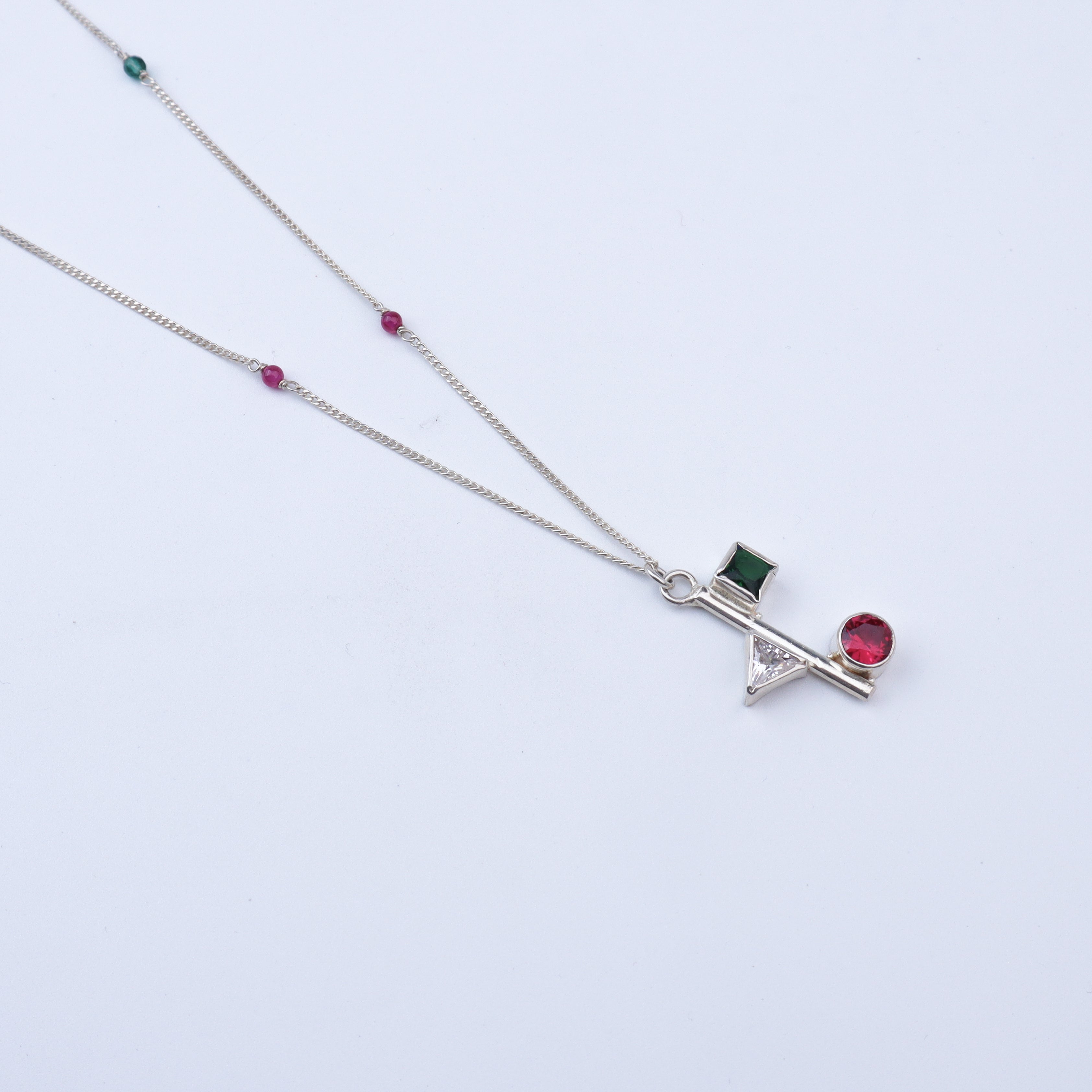 Silver Geometric Stones Necklace | CZ | 92.5 Silver