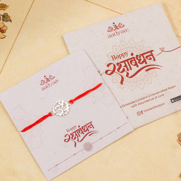 Silver Laser Cut Om Rakhi (mini)