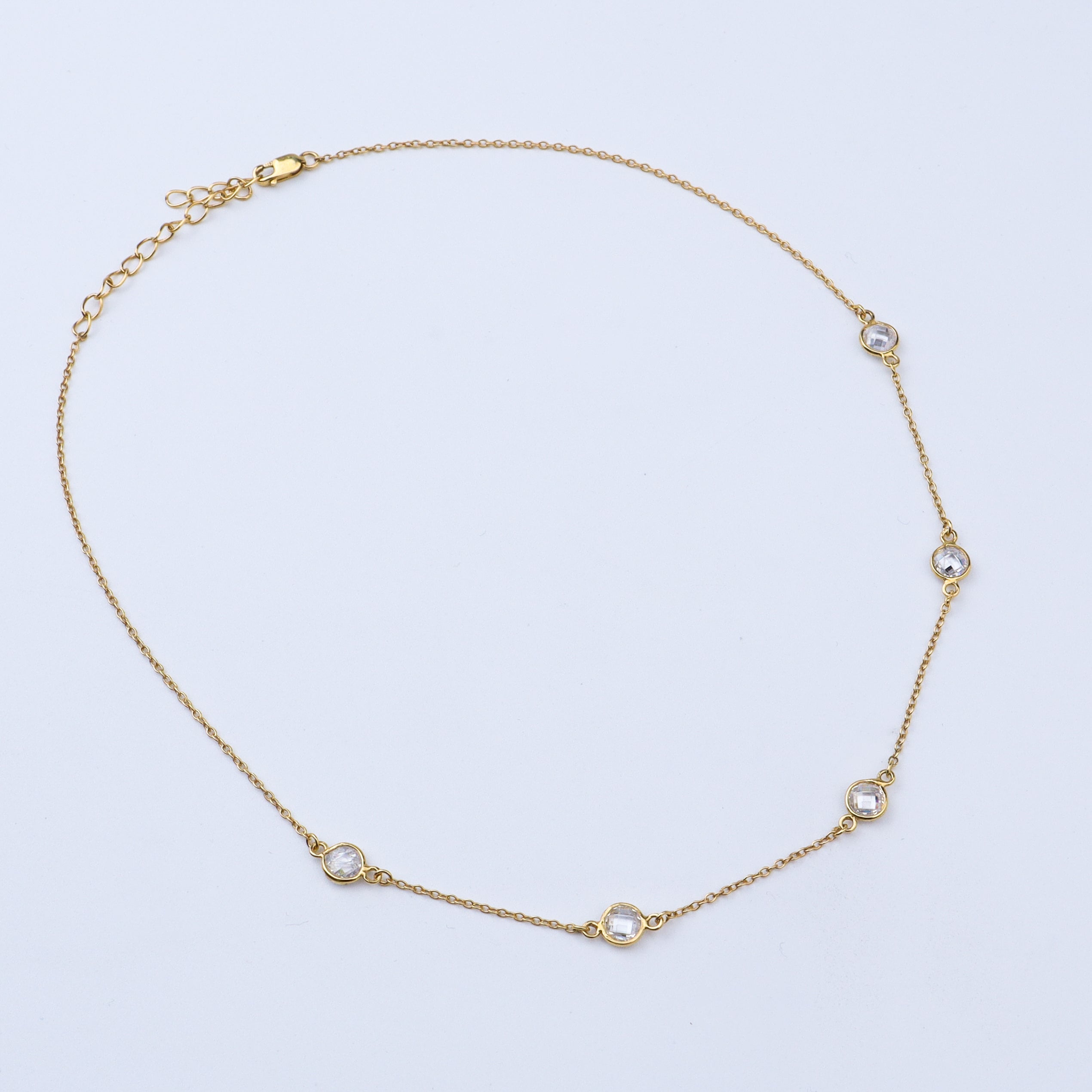 Silver CZ Dot Necklace |  92.5 Silver | 22K Gold Plated