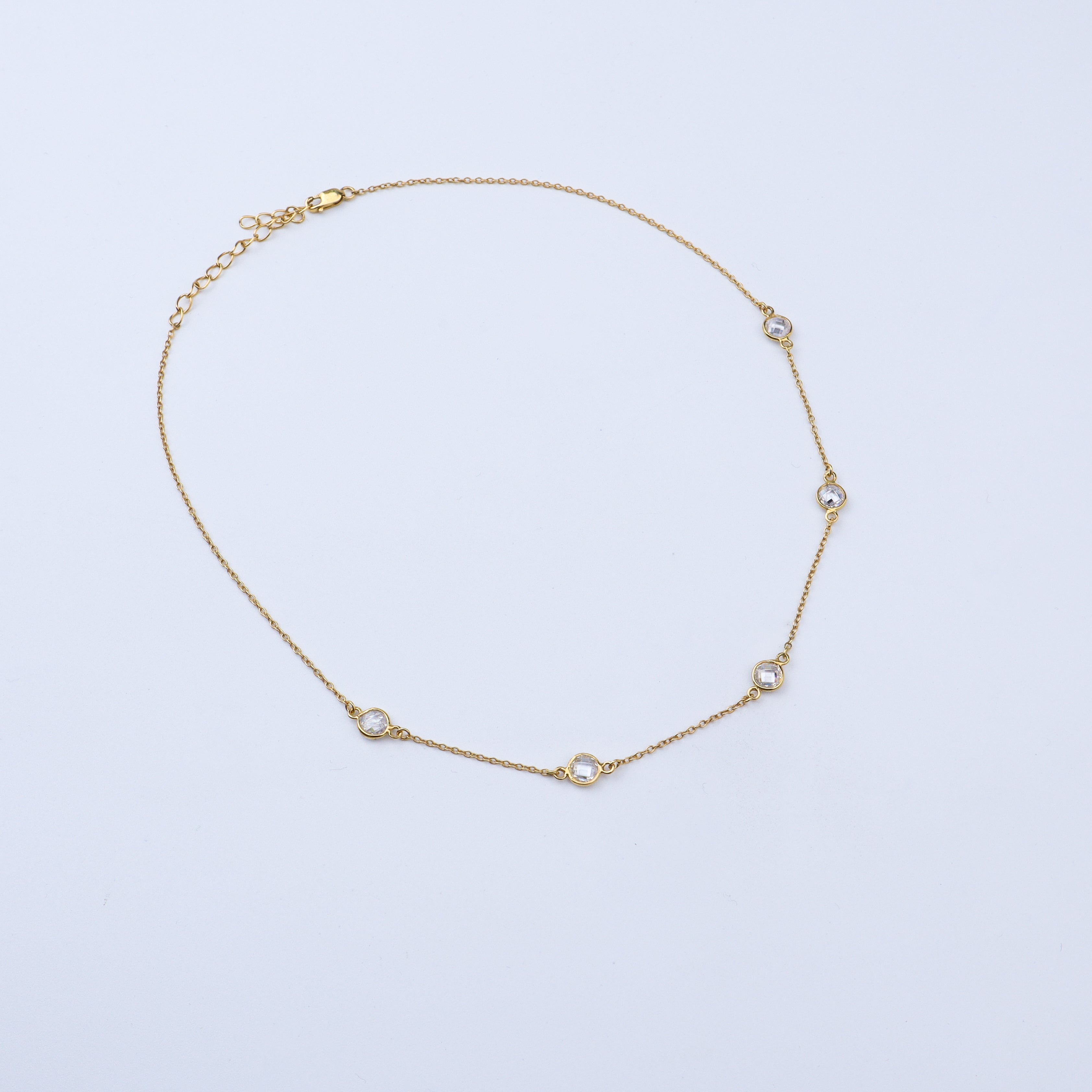 Silver CZ Dot Necklace |  92.5 Silver | 22K Gold Plated