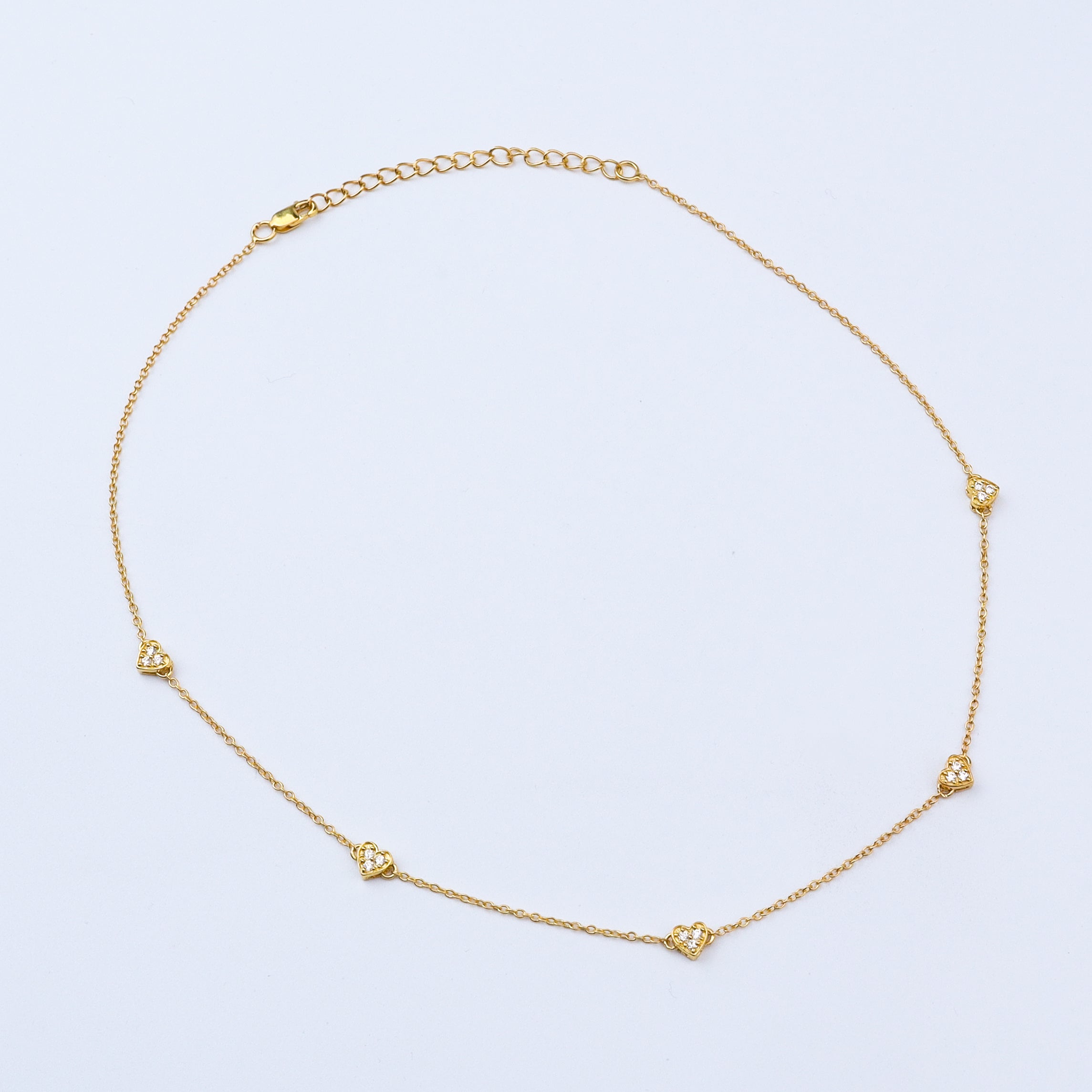 Silver CZ Studded Heart Motif Necklace |  92.5 Silver | 22K Gold Plated
