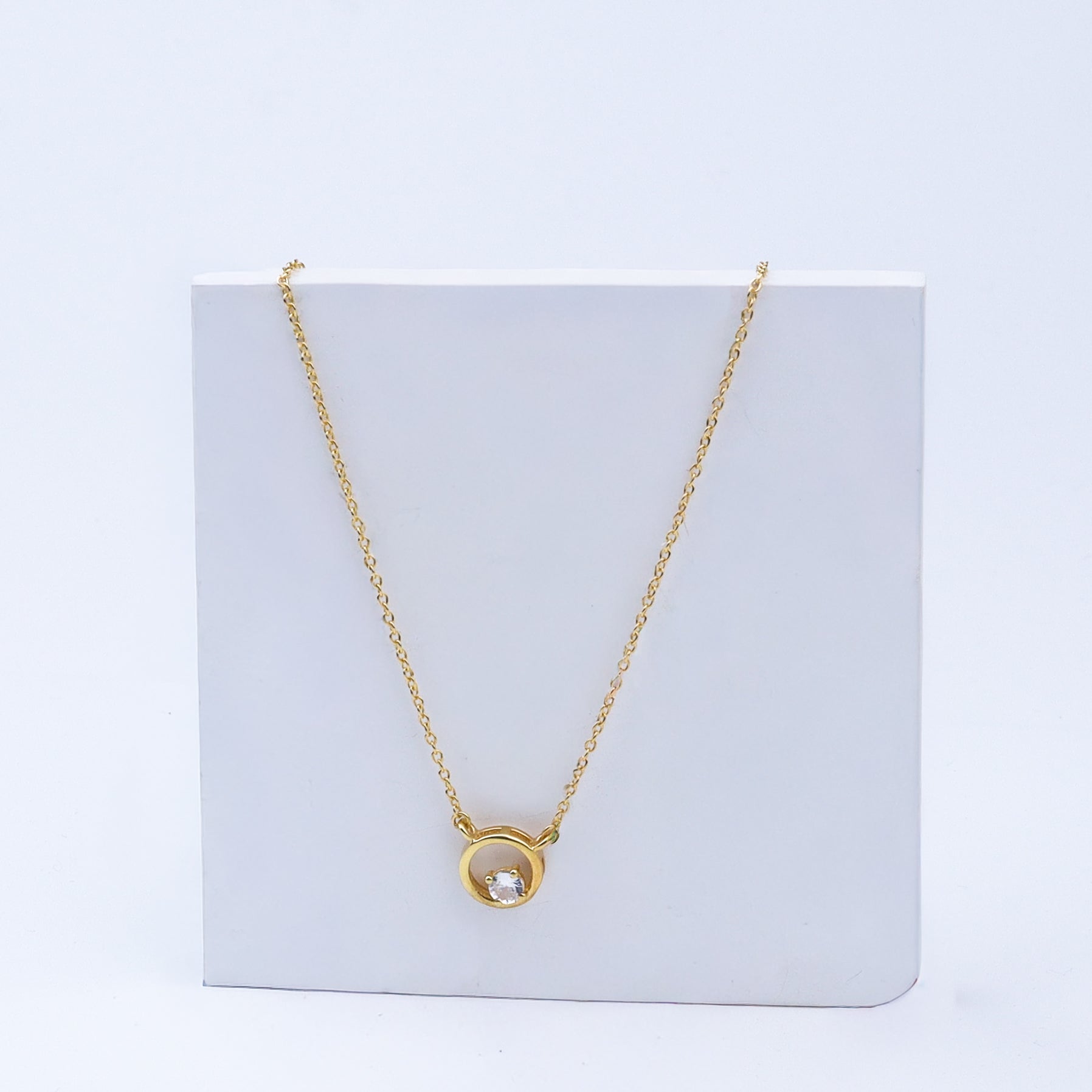 Silver Necklace with CZ Circle Pendant |  92.5 Silver | 22K Gold Plated
