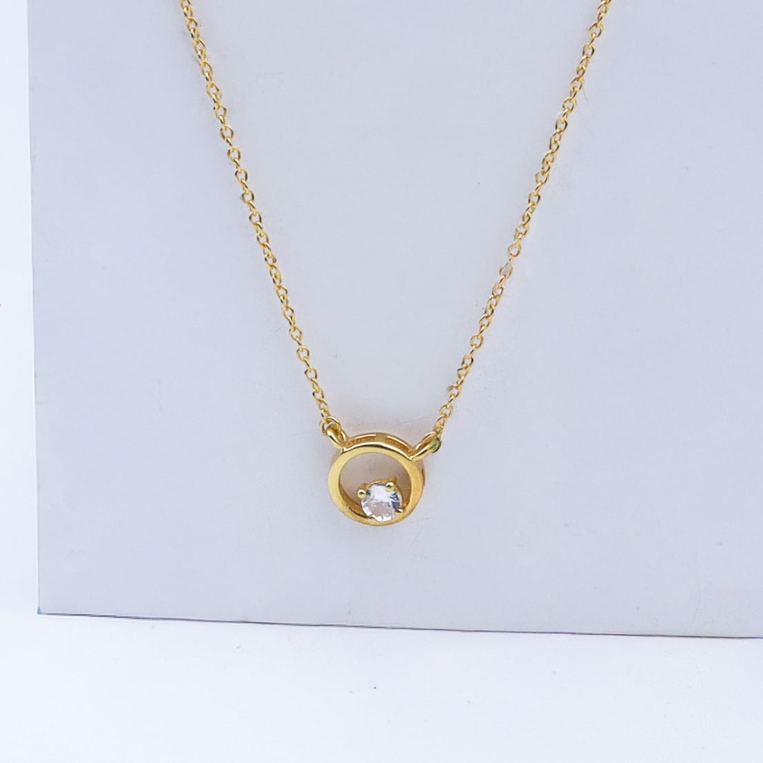 Silver Necklace with CZ Circle Pendant |  92.5 Silver | 22K Gold Plated