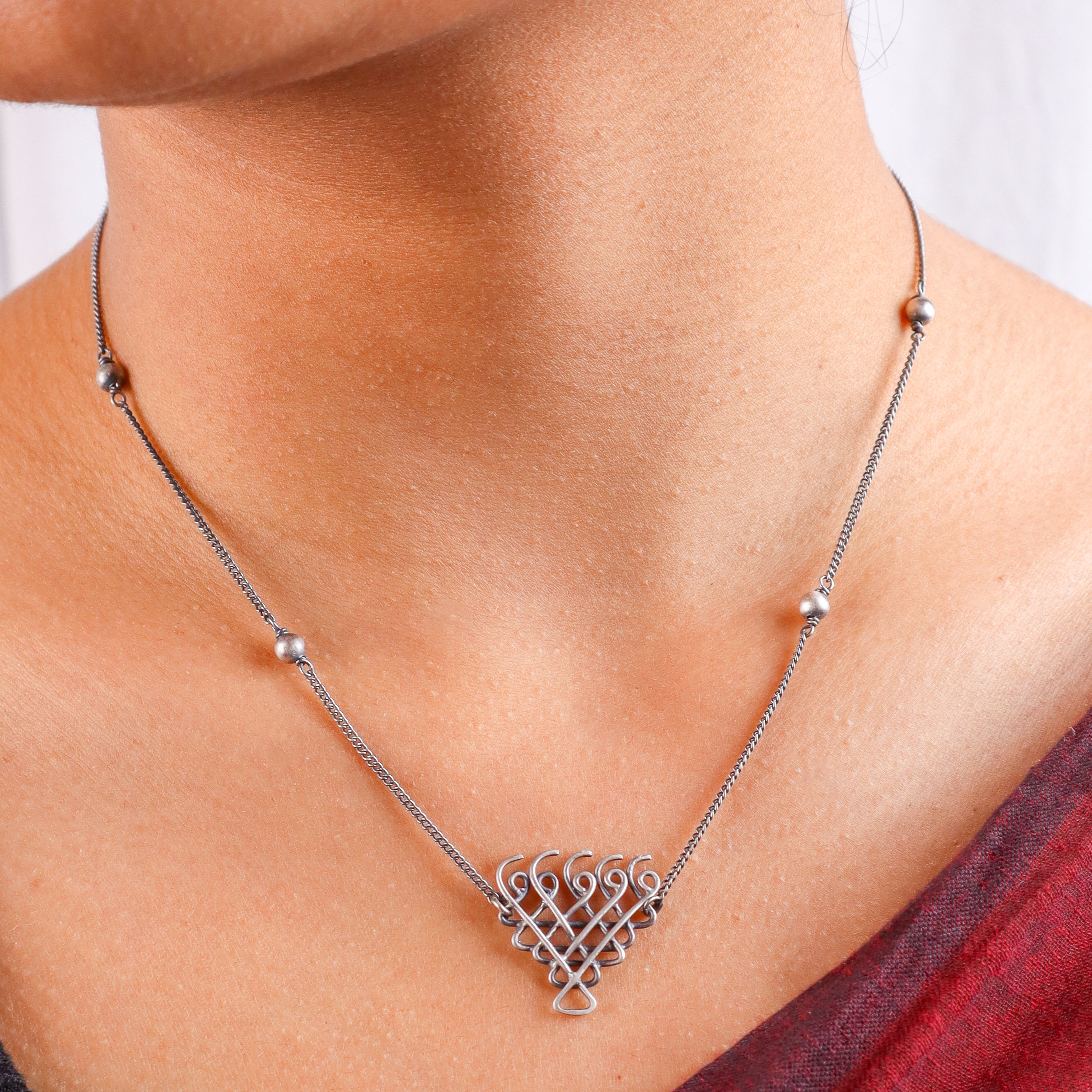 Silver Saraswati Necklace with Beads (Small)