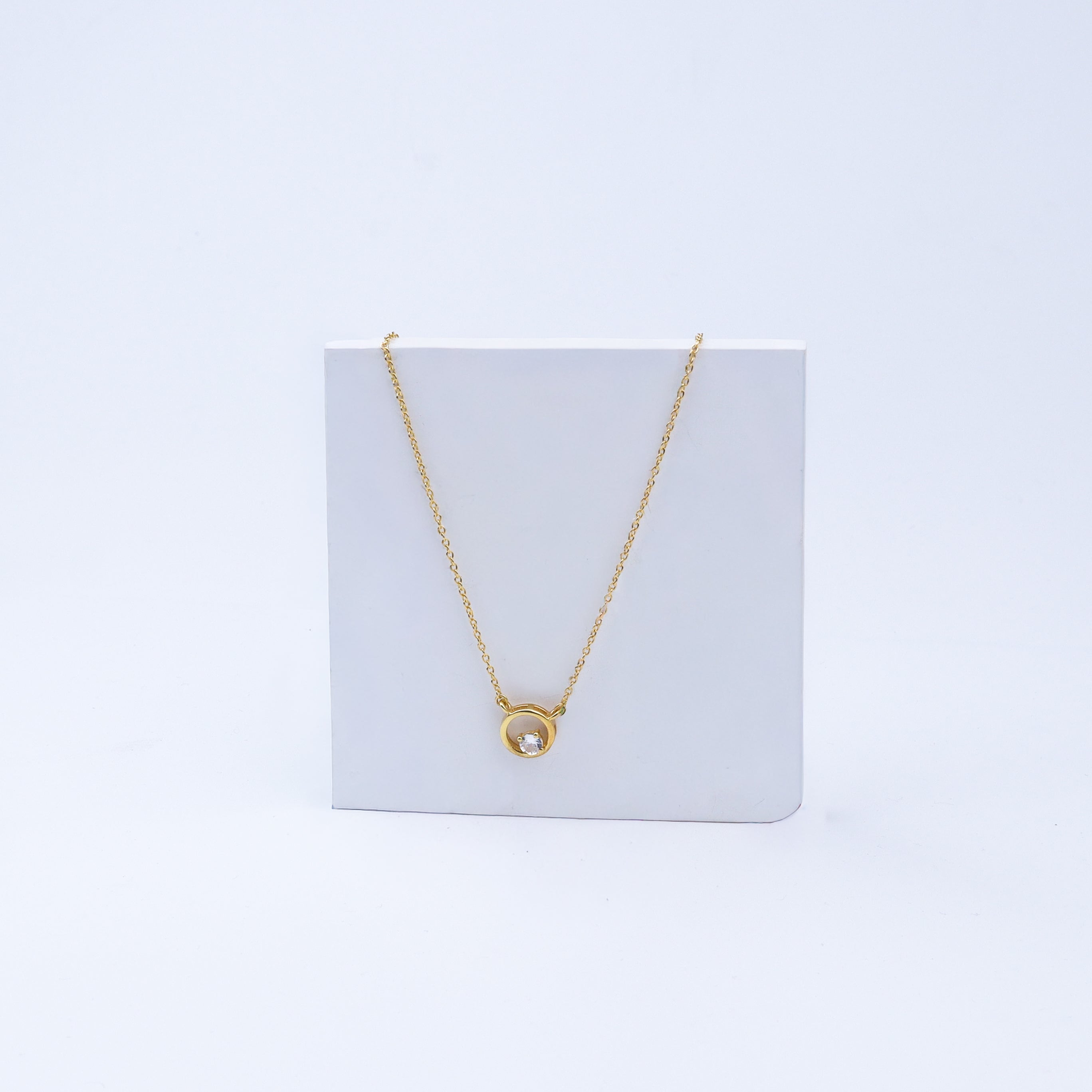 Silver Necklace with CZ Circle Pendant |  92.5 Silver | 22K Gold Plated