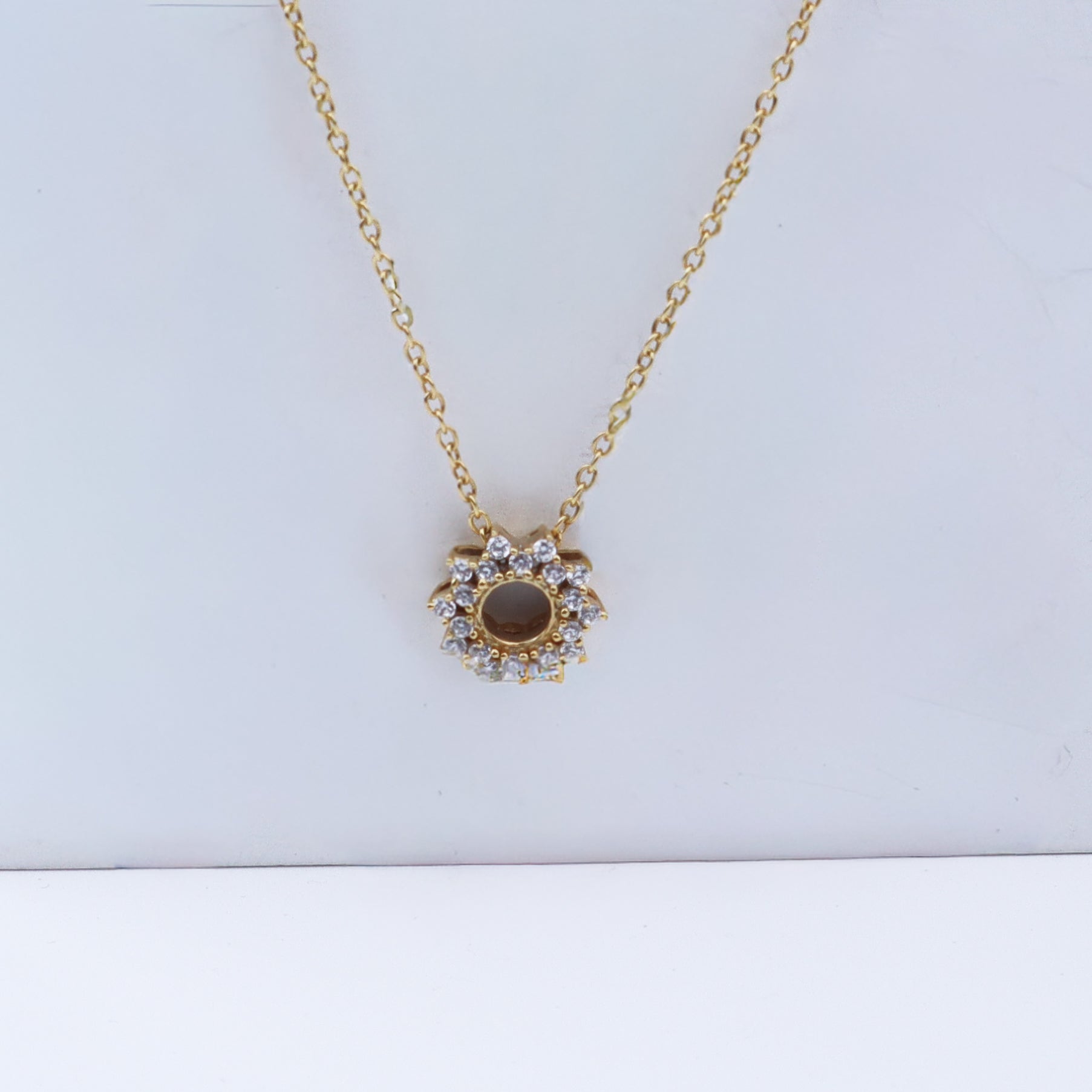 Silver CZ Sunburst Pendant Necklace|  92.5 Silver | 22K Gold Plated