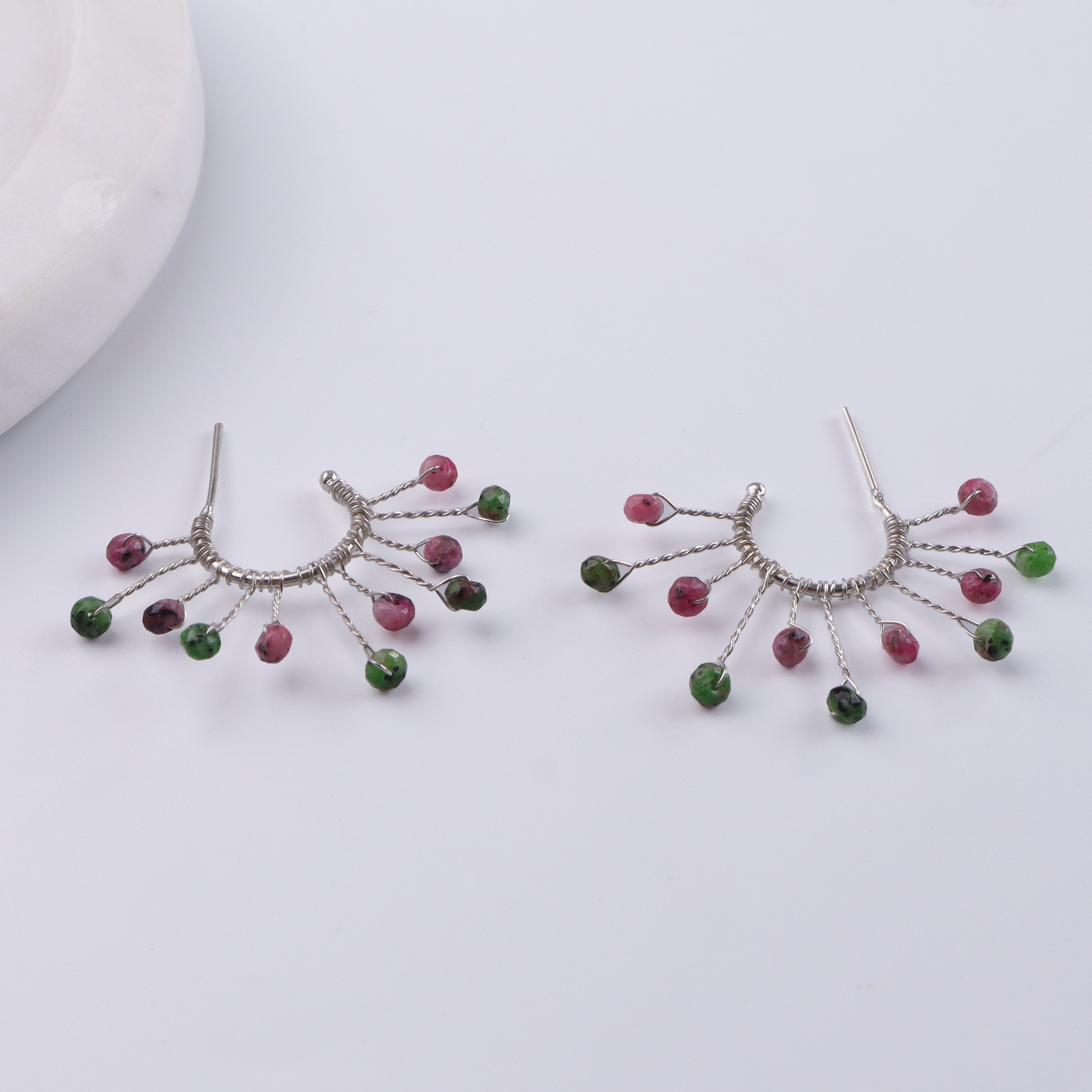 Pink & Green Jade Snowflake Hoops (Project Handmade)