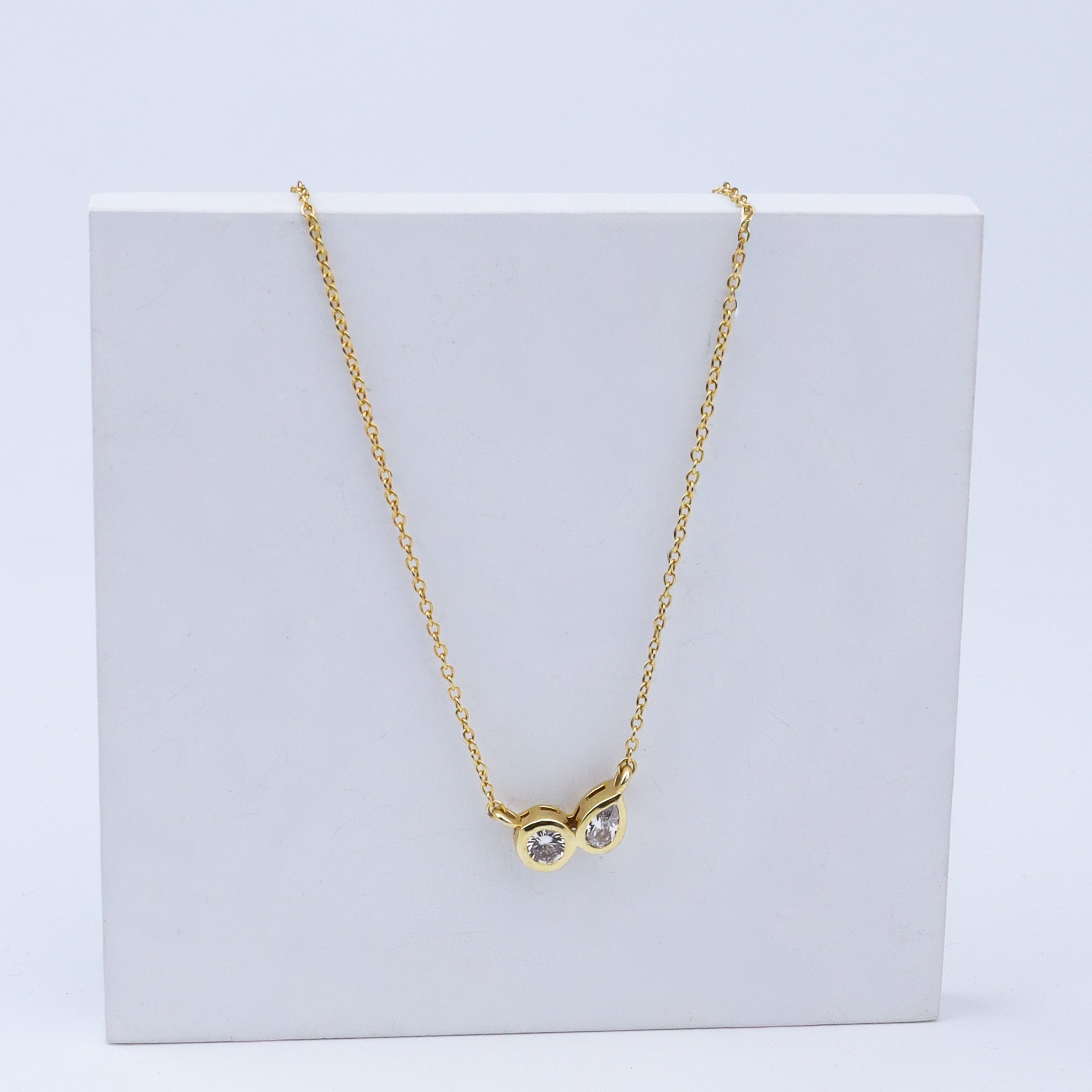 Silver Chain with Twin CZ Dots |  92.5 Silver | 22K Gold Plated