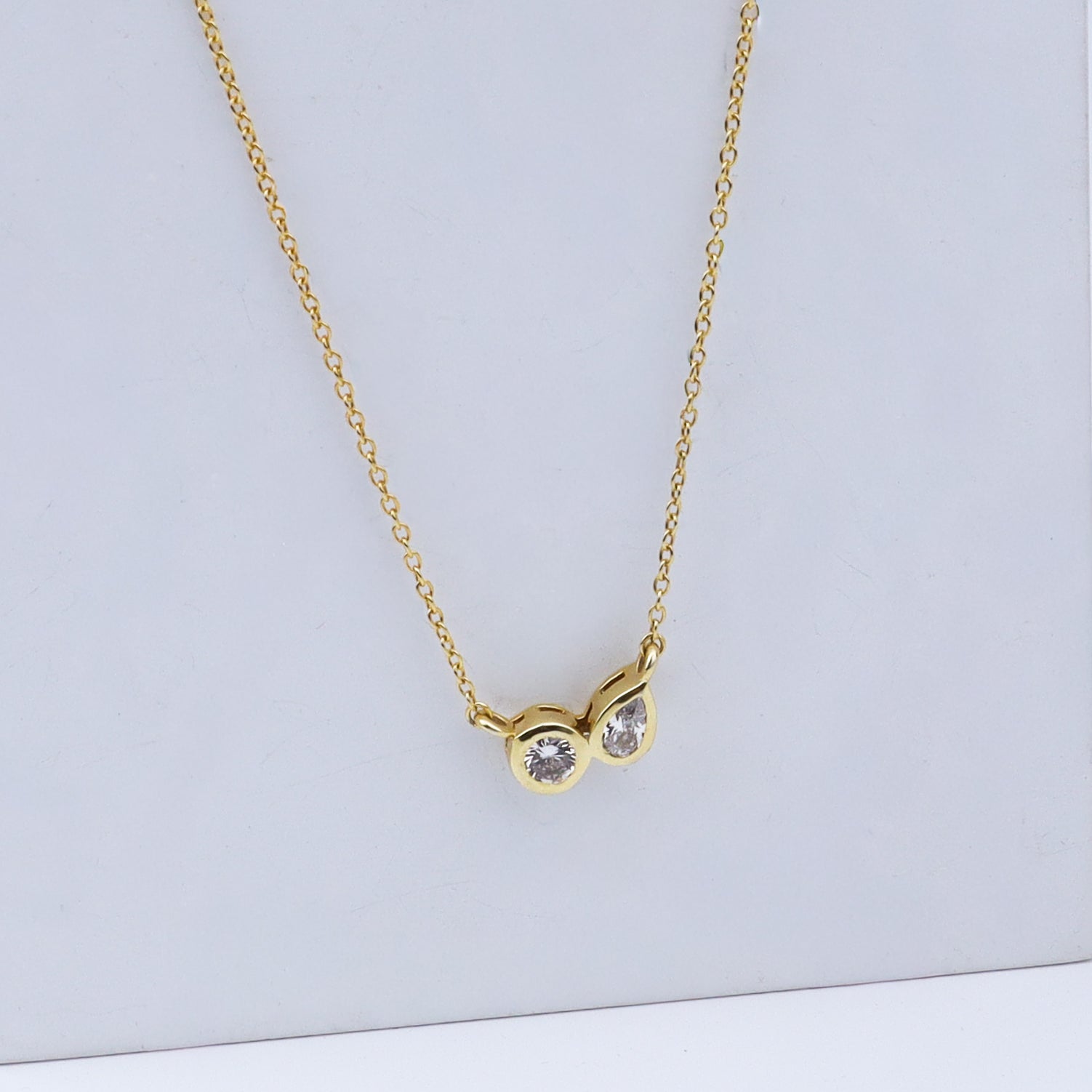 Silver Chain with Twin CZ Dots |  92.5 Silver | 22K Gold Plated