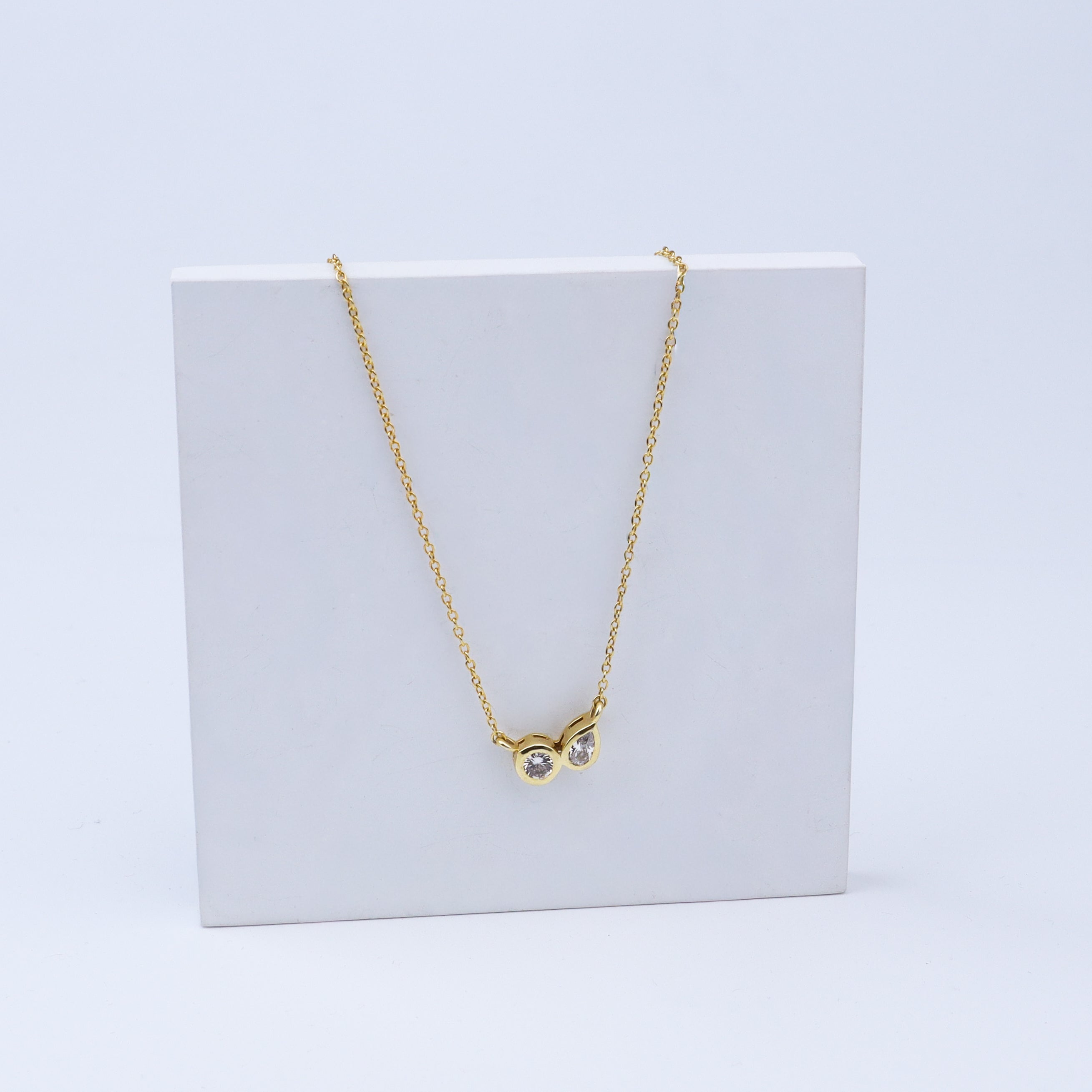 Silver Chain with Twin CZ Dots |  92.5 Silver | 22K Gold Plated