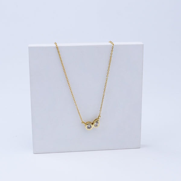 Silver Chain with Twin CZ Dots |  92.5 Silver | 22K Gold Plated