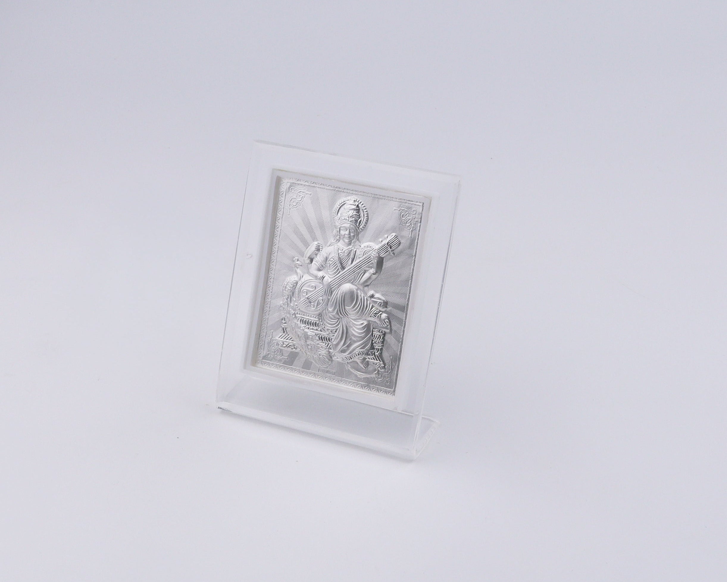 Silver Saraswati Devi Frame (Medium)
