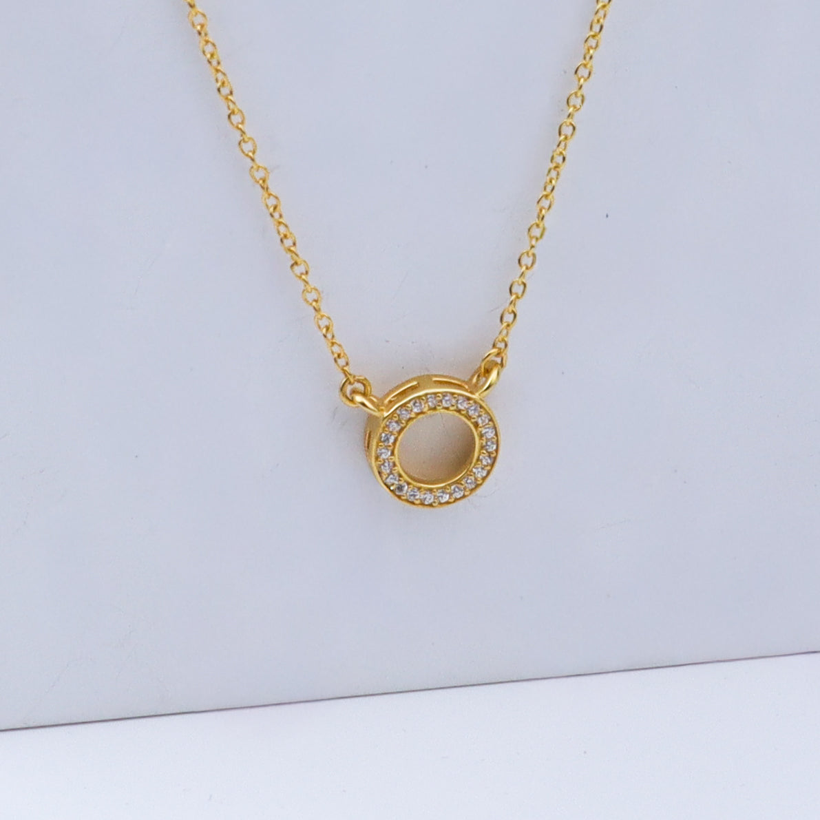 Silver Circle CZ Pendant Necklace |  92.5 Silver | 22K Gold Plated