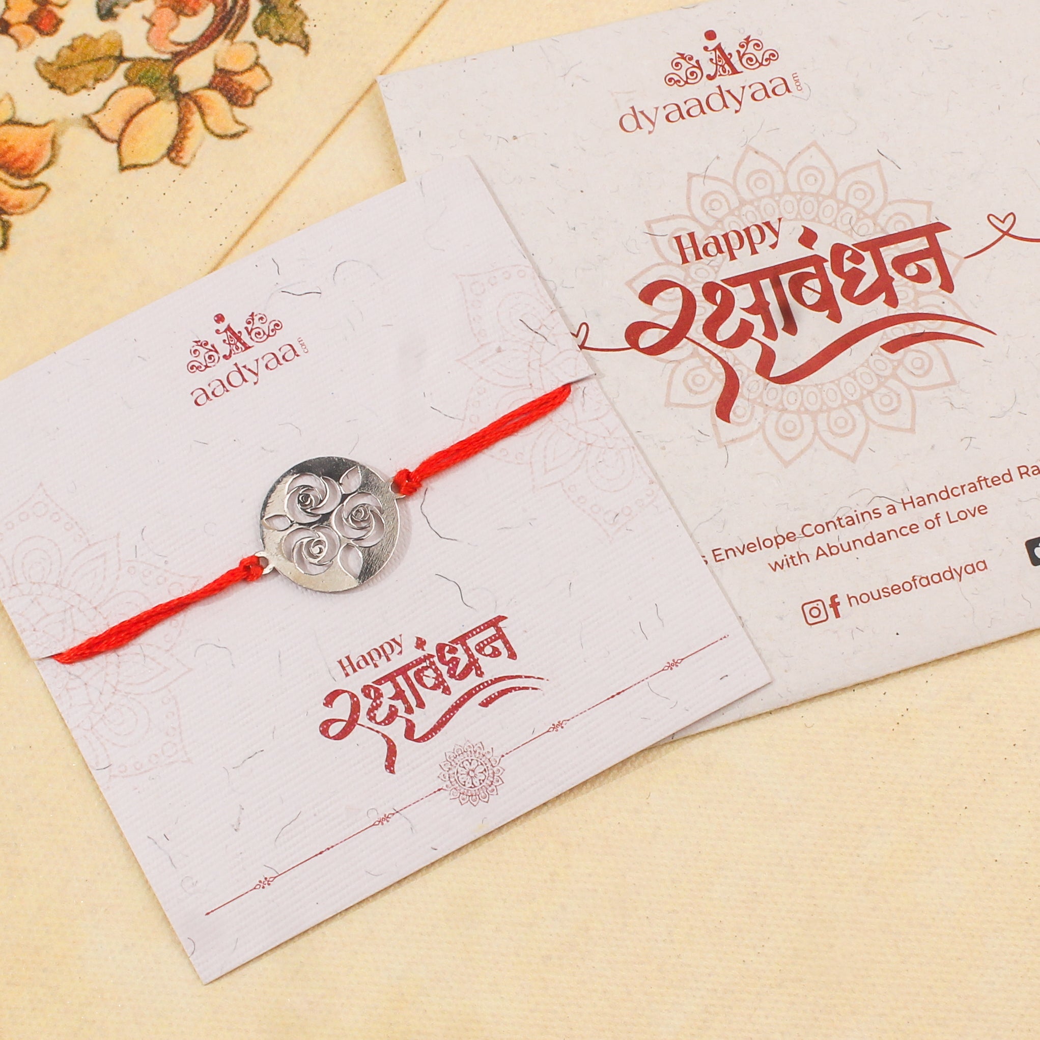 Silver Laser Cut Rose Bunch Rakhi