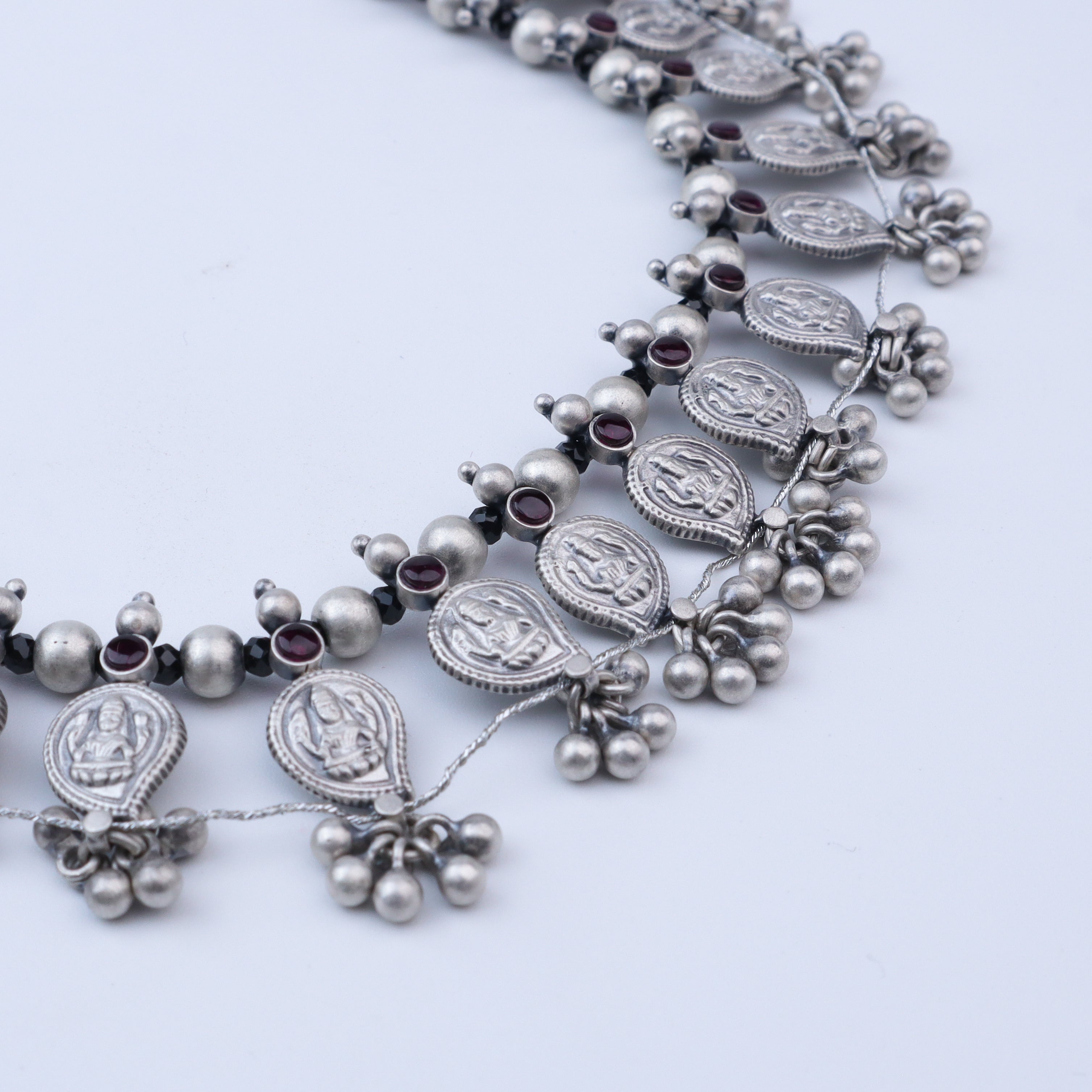 Silver Oxidized Mango Saaj with Black Spinels